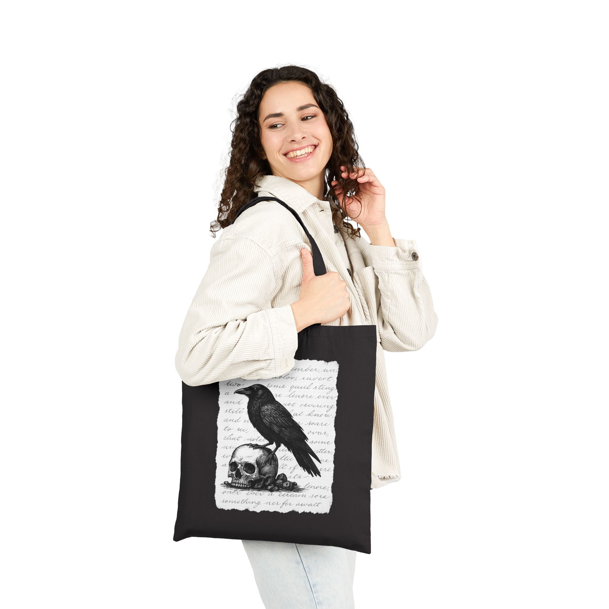 Gothic Raven Tote Bag, Stylish Eco-Friendly Shopping Bag, Halloween Gift, Boho Chic, Skull Design