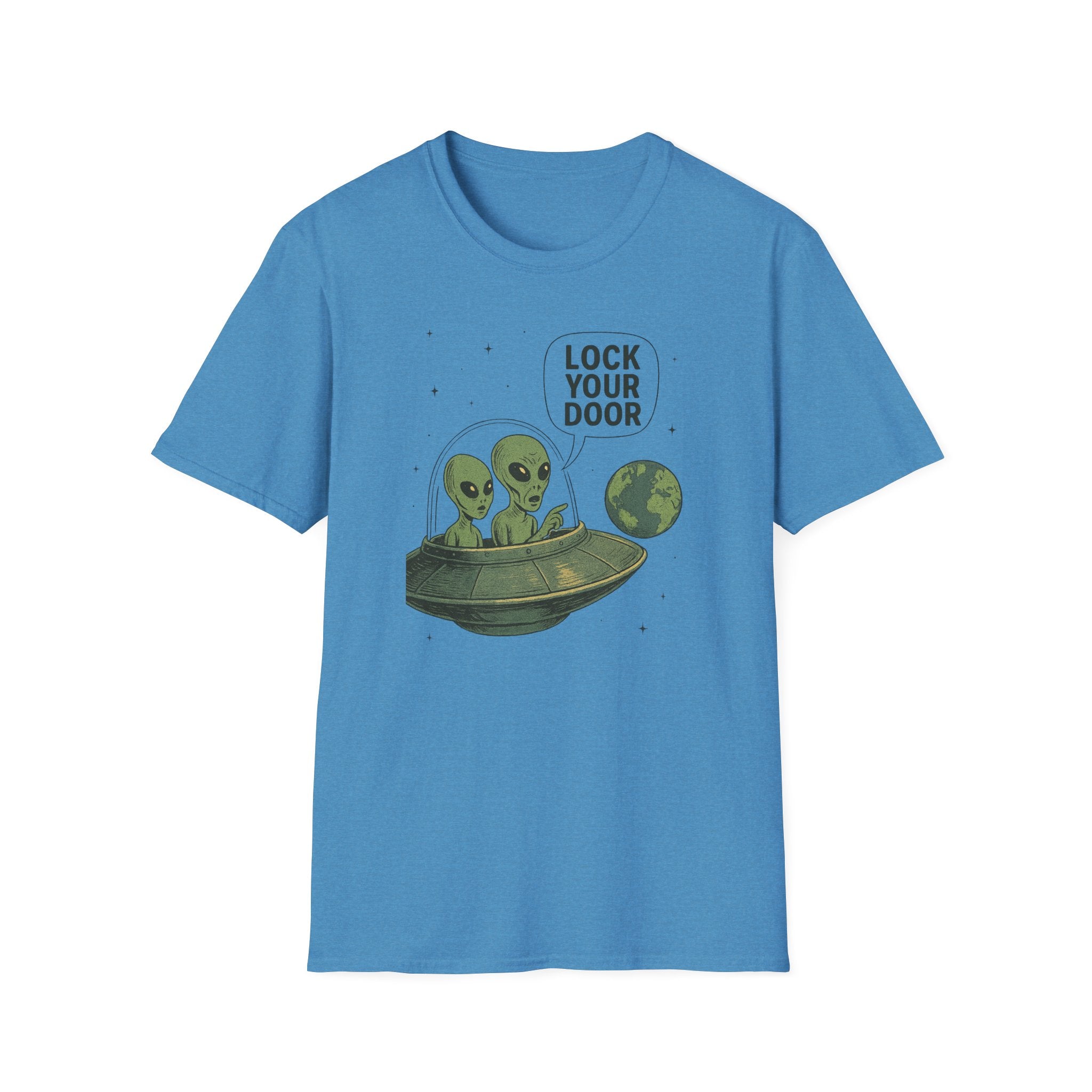 Funny Alien Lock Your Door Tee, UFO Fan Gift, Unisex Casual Wear, Science Fiction Tee, Quirky Graphic Shirt, Humor Apparel