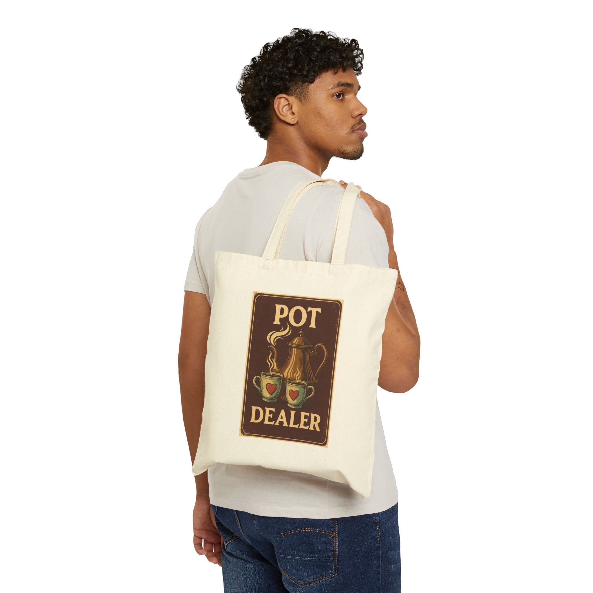 Vintage-COFFEE POT Inspired Cotton Canvas Tote Bag, Eco-Friendly Shopping Bag, Gift for Coffee Lovers, Pot Dealer Design, Retro Canvas Tote