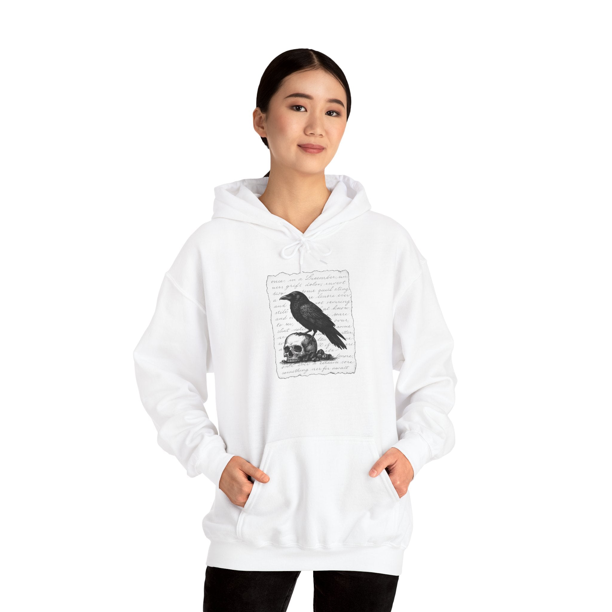Gothic Raven Hoodie, Cozy Sweatshirt, Unisex Pullover, Halloween Apparel, Fall Fashion, Book Lovers, Theatre Lovers