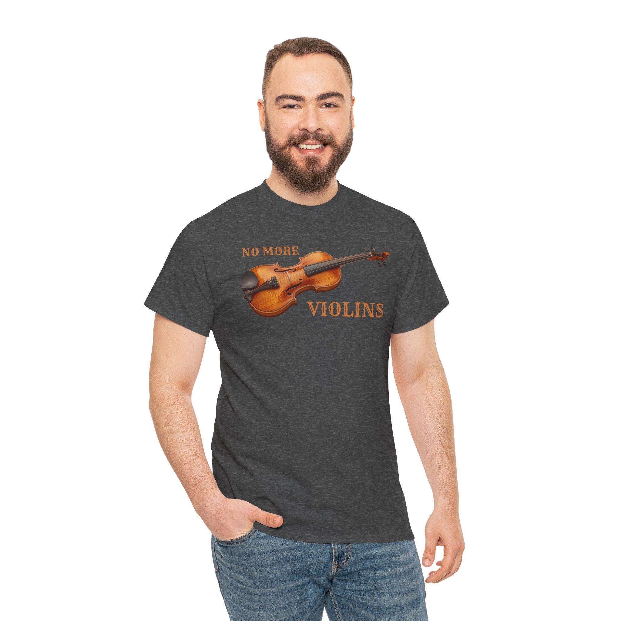 No More Violins Unisex Heavy Cotton Tee, Funny Music Lover T-Shirt, Gift for Musicians, Band Merchandise, Casual Wear, Birthday Gift