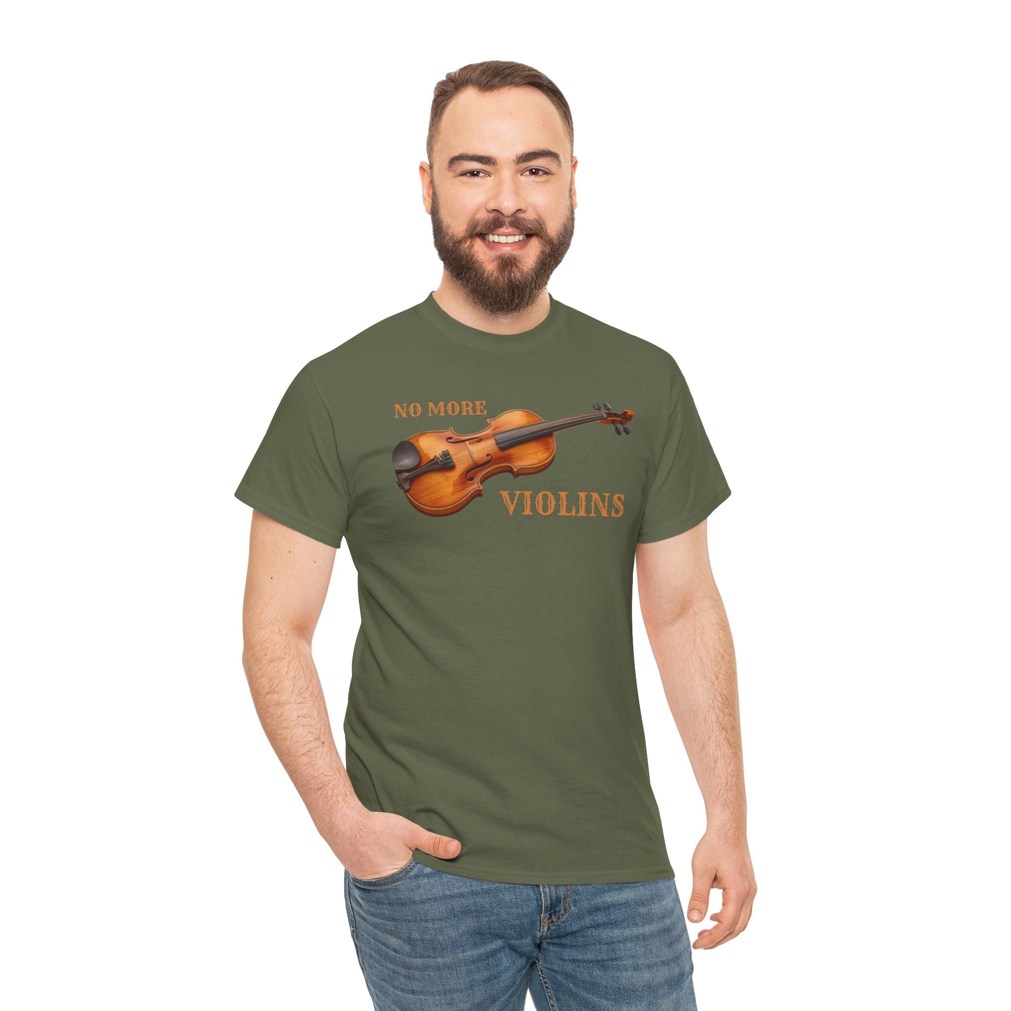 No More Violins Unisex Heavy Cotton Tee, Funny Music Lover T-Shirt, Gift for Musicians, Band Merchandise, Casual Wear, Birthday Gift
