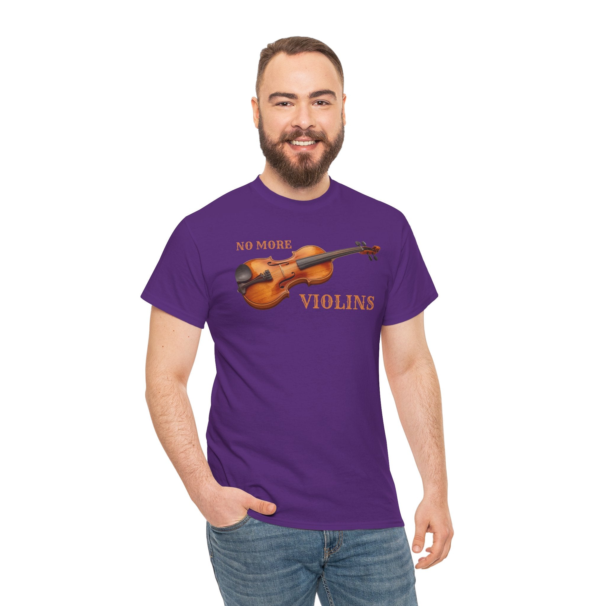 No More Violins Unisex Heavy Cotton Tee, Funny Music Lover T-Shirt, Gift for Musicians, Band Merchandise, Casual Wear, Birthday Gift
