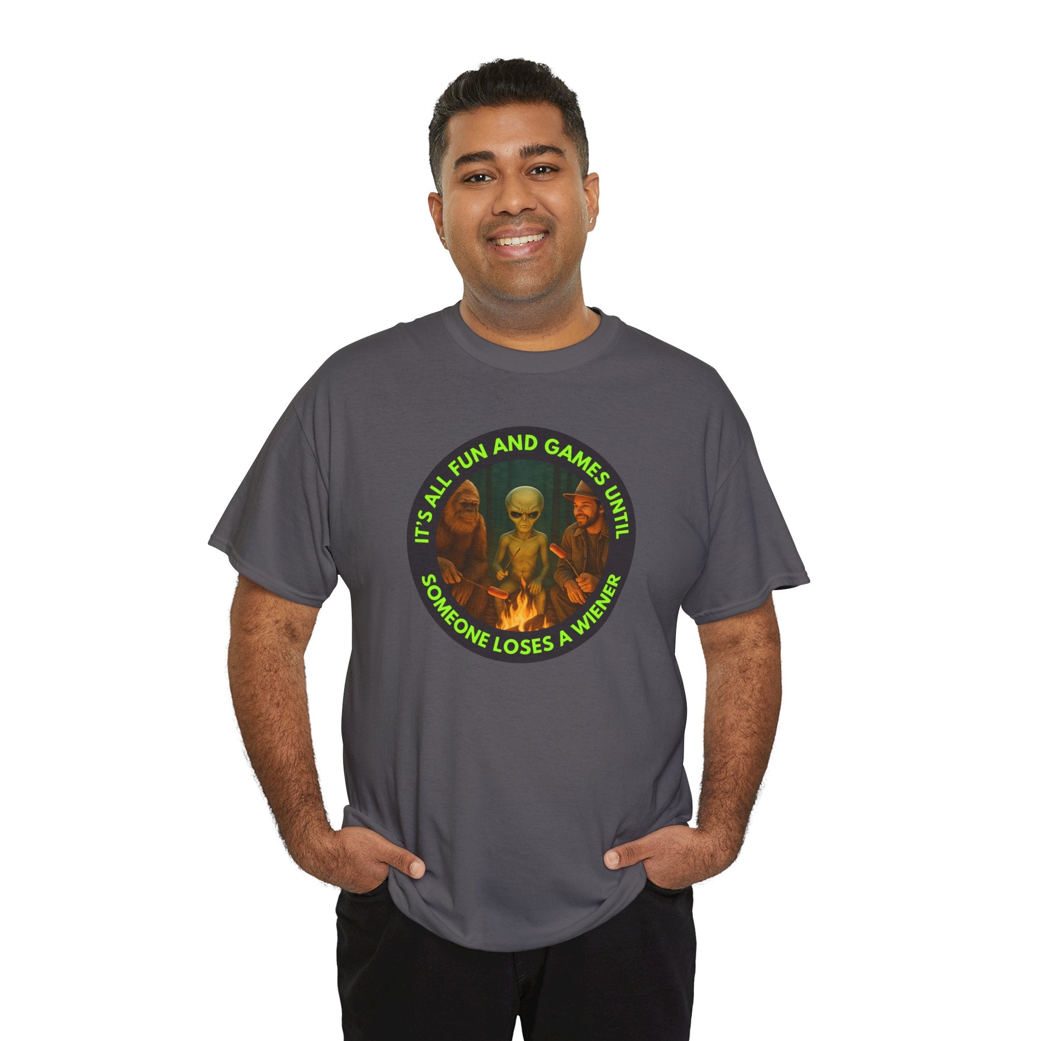 It's All Fun and Games Until... Funny Alien Camping T-shirt, Gift for Gamers, Casual Wear, Unique Statement