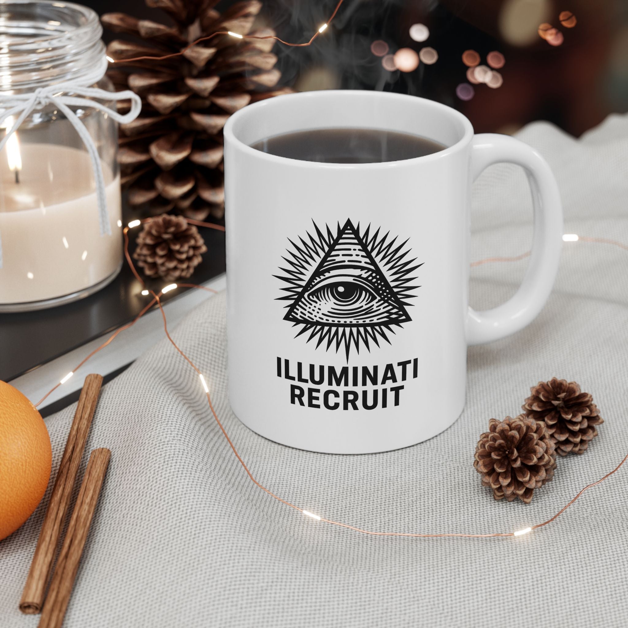 Illuminati Recruit Joke Mug - Office Coffee Mug - 11oz & 15oz, Mystical Coffee Cup, Gift for Men, Unique Tea Mug, Conspiracy Theory Beverage Holder