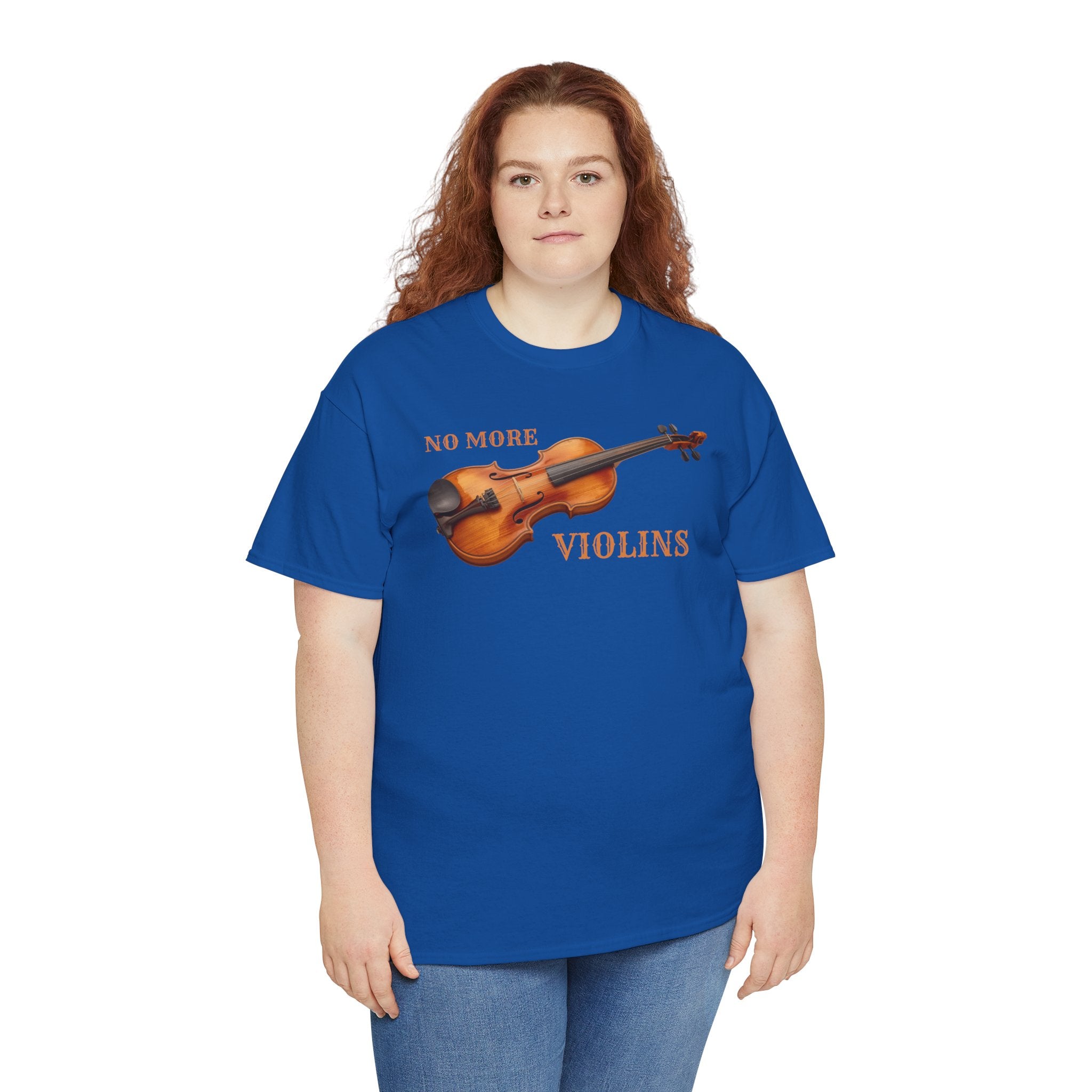 No More Violins Unisex Heavy Cotton Tee, Funny Music Lover T-Shirt, Gift for Musicians, Band Merchandise, Casual Wear, Birthday Gift