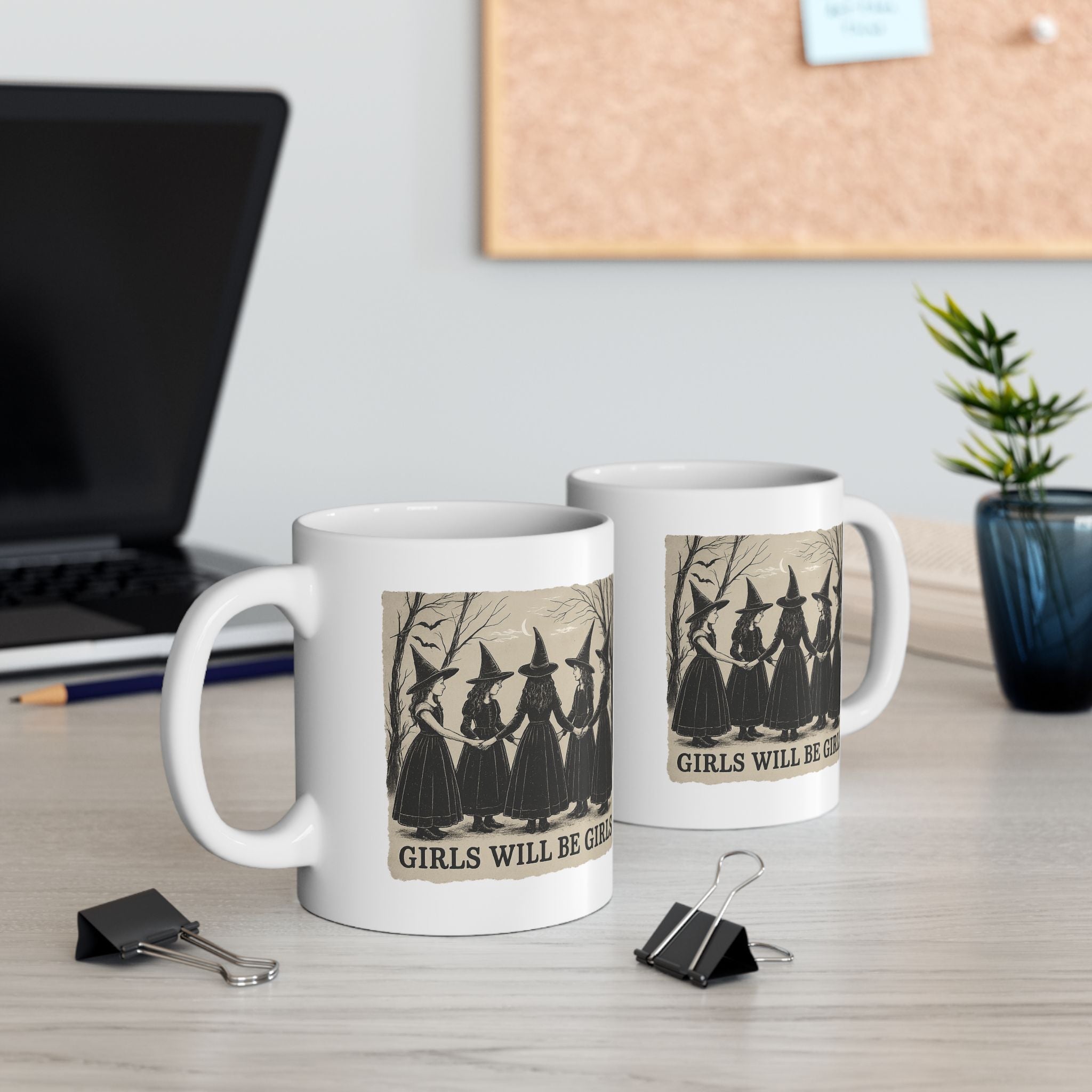 Mystical Girls Witch Ceramic Mug | Gothic Coffee Cup, Witchy Tea Mug, Unique Gift for Her, Halloween Decor, Spooky Kitchenware
