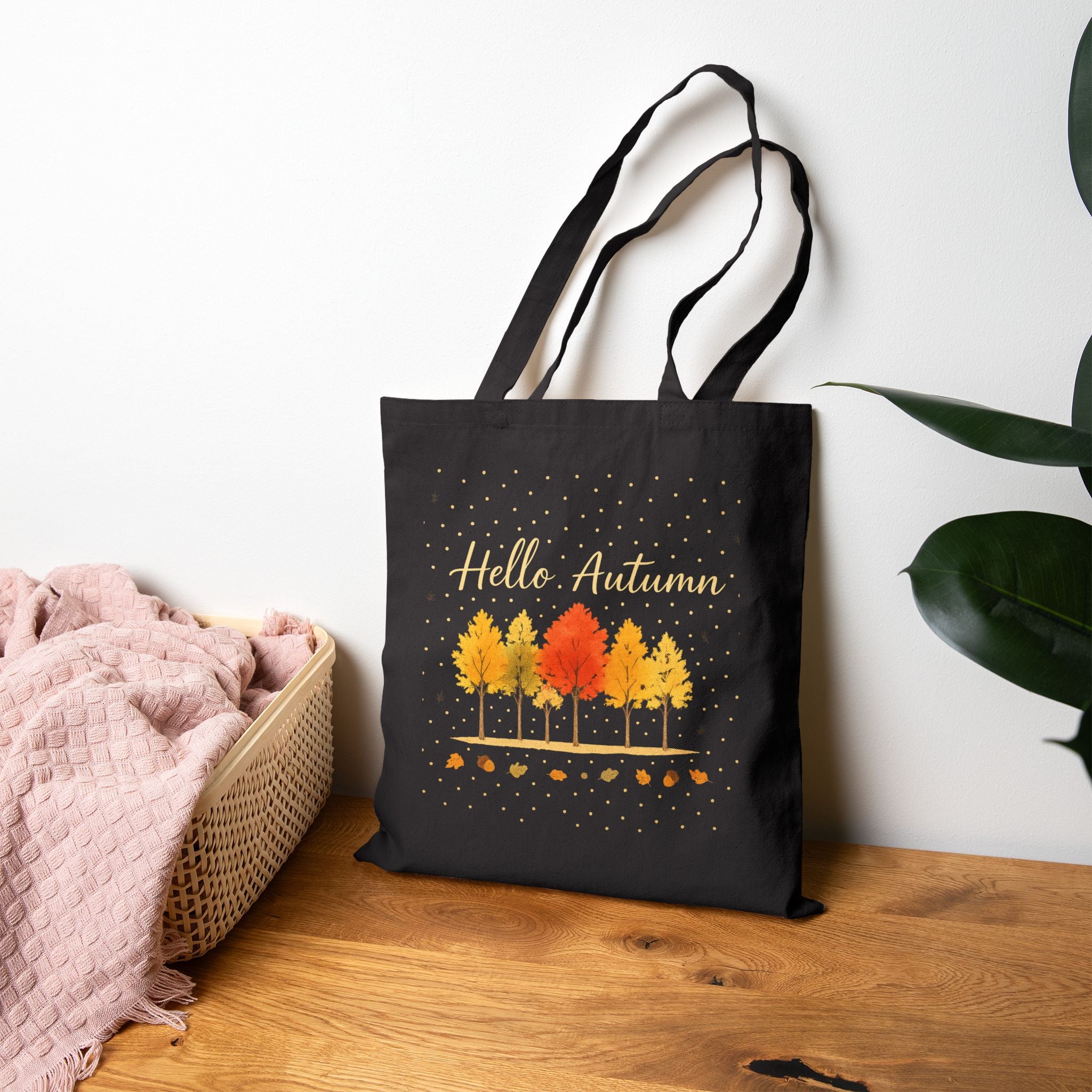 Hello Autumn Cotton Canvas Tote Bag, Fall Tote, Eco-Friendly Bag, Autumn Gift, Thanksgiving Shopping Bag
