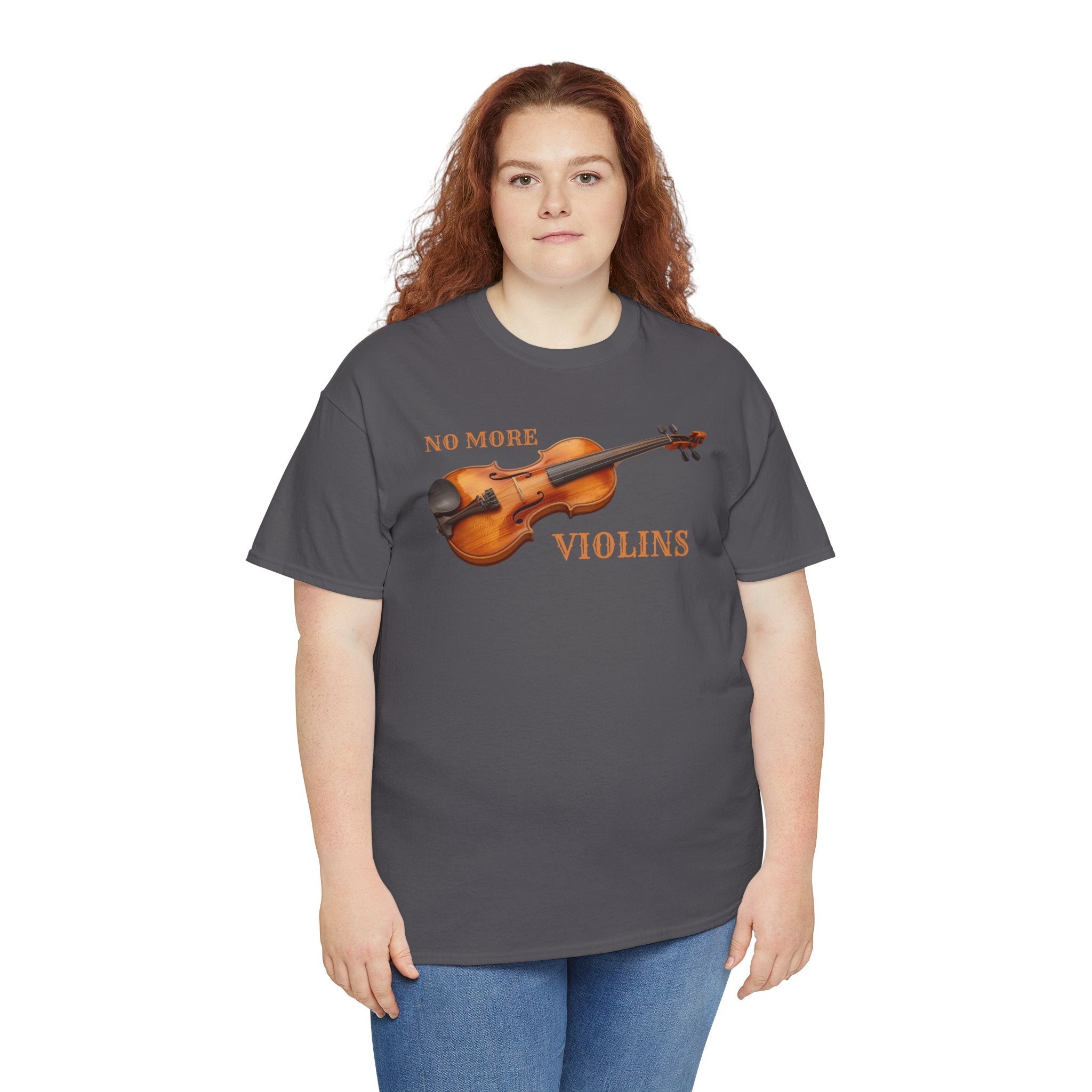 No More Violins Unisex Heavy Cotton Tee, Funny Music Lover T-Shirt, Gift for Musicians, Band Merchandise, Casual Wear, Birthday Gift
