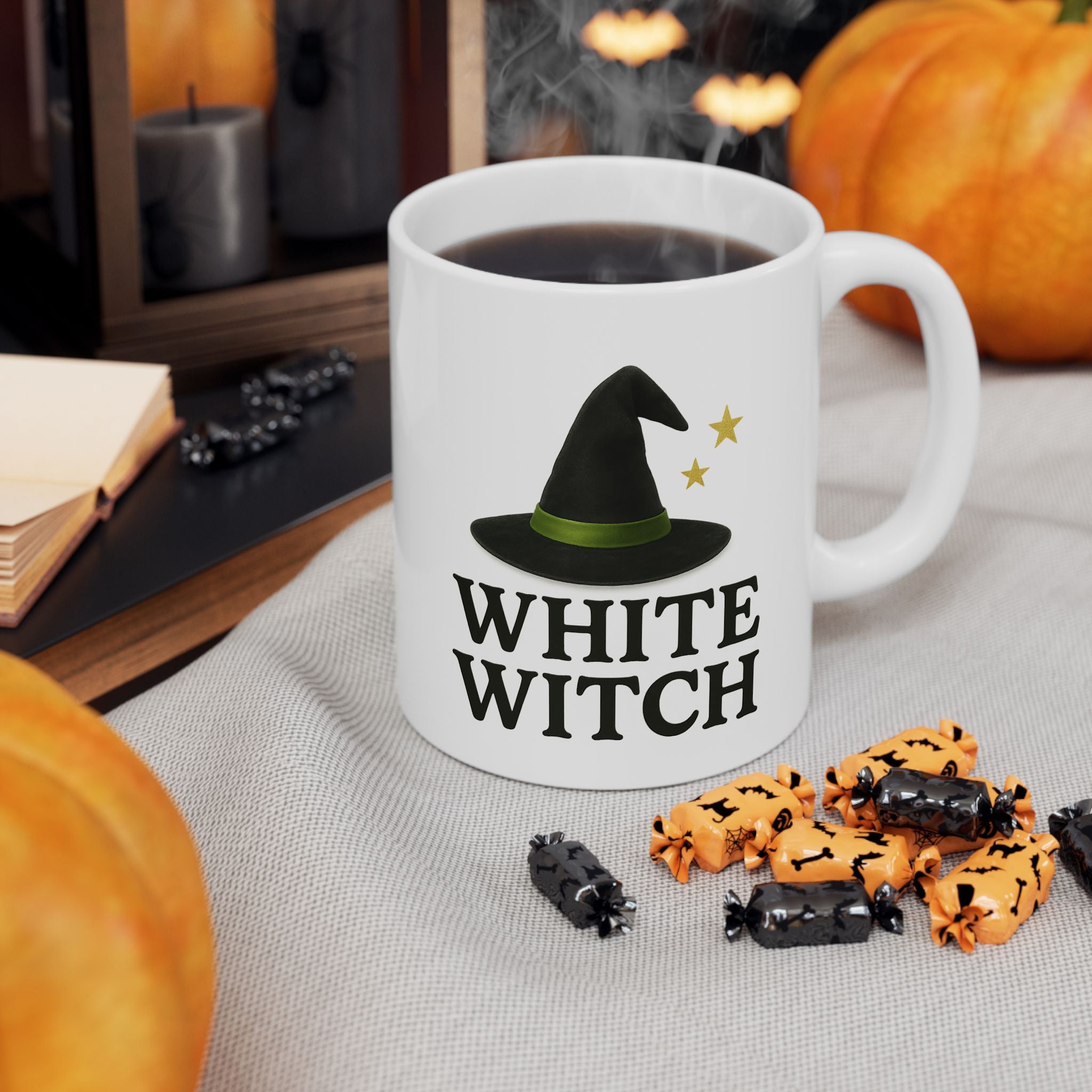 Ceramic Mug with White Witch Design, Spellbinding Coffee Cup, Halloween Decor, Gift for Witch Lovers, White Witch Mug, 11oz and 15oz Sizes