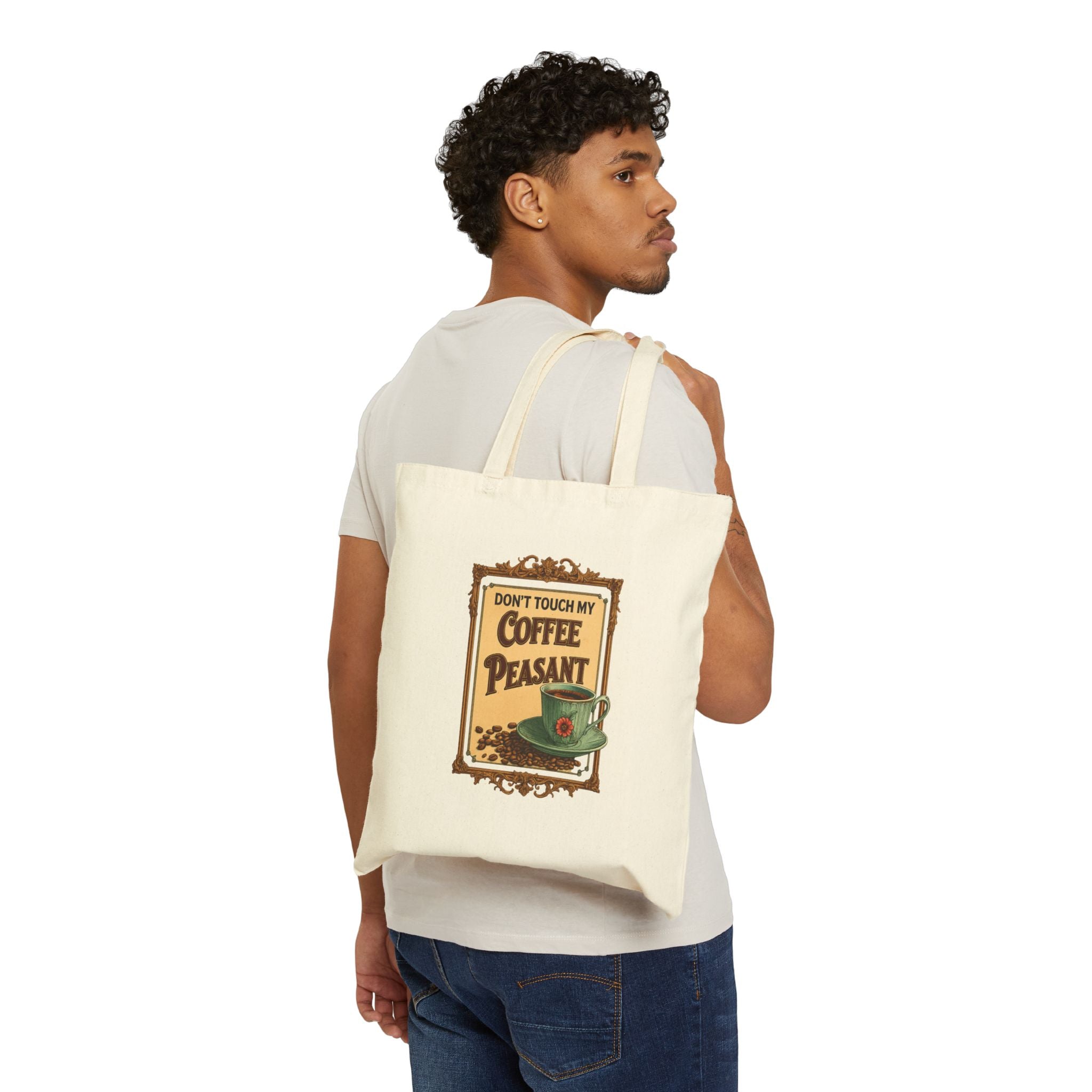 DON'T TOUCH MY COFFEE PEASANT - Autumn Vibes Tote Bag, Eco-Friendly Carryall, Fall Shopping Bag, Seasonal Market Tote, Thanksgiving Gift, Reusable Canvas Bag
