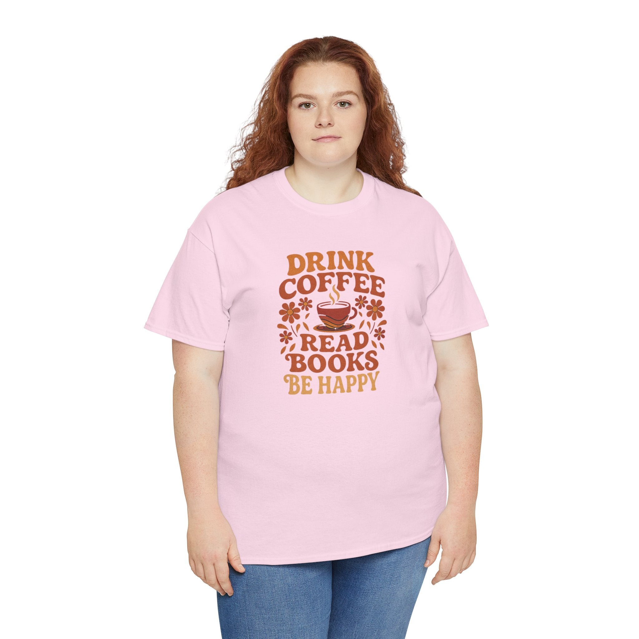 Coffee Lovers, Book Lovers Unisex Heavy Cotton Tee | Drink Coffee Read Books Be Happy, Gift for Book Lovers, Casual Wear, Cozy Outfit, Coffee Enthusiast