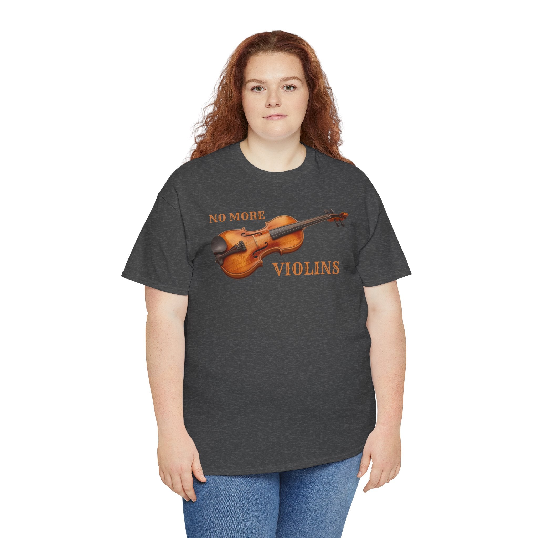 No More Violins Unisex Heavy Cotton Tee, Funny Music Lover T-Shirt, Gift for Musicians, Band Merchandise, Casual Wear, Birthday Gift