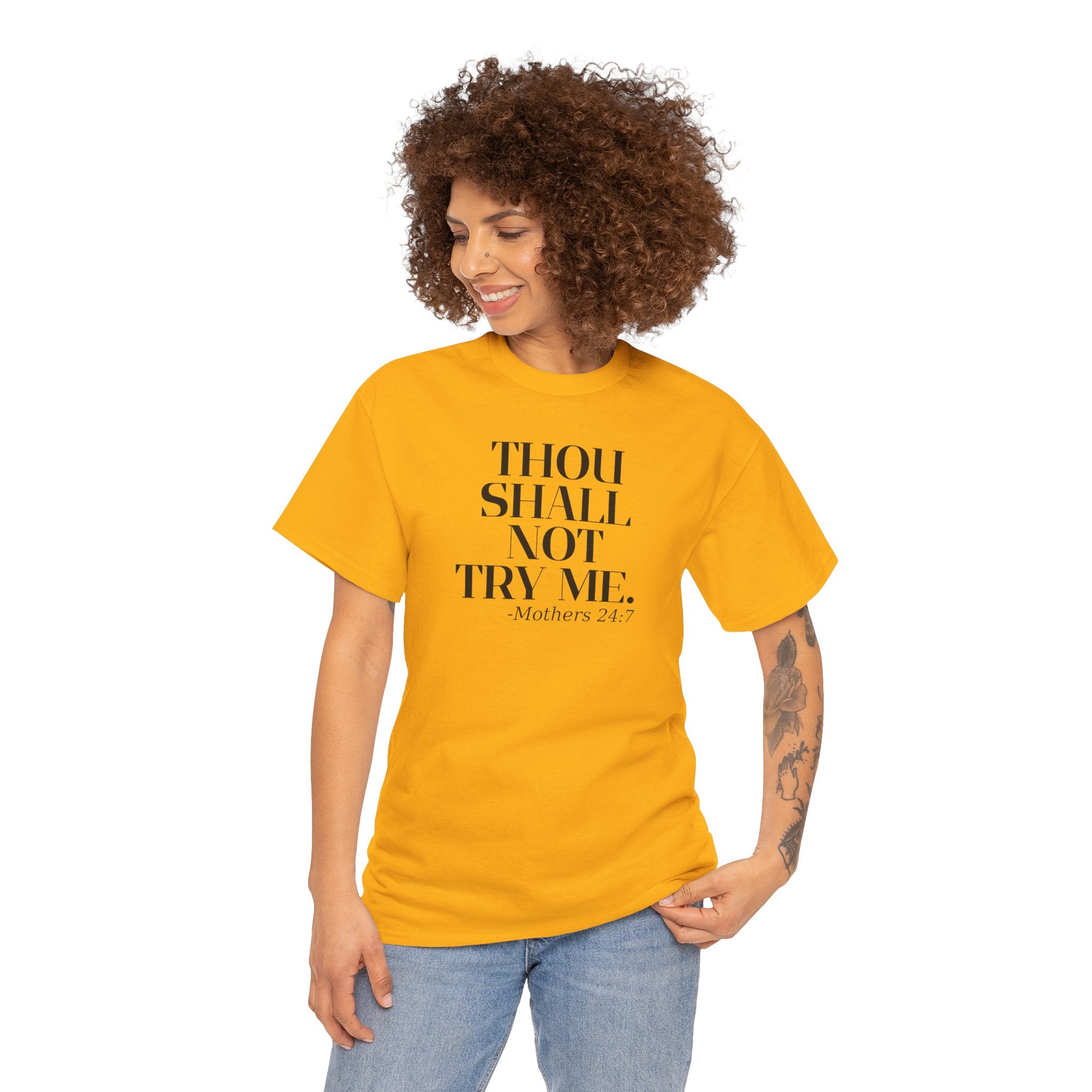 'Thou Shall Not Try Me. Mothers 24/7' Graphic T-Shirt, Funny Gift for Moms, Casual Wear, Unique Mother's Day