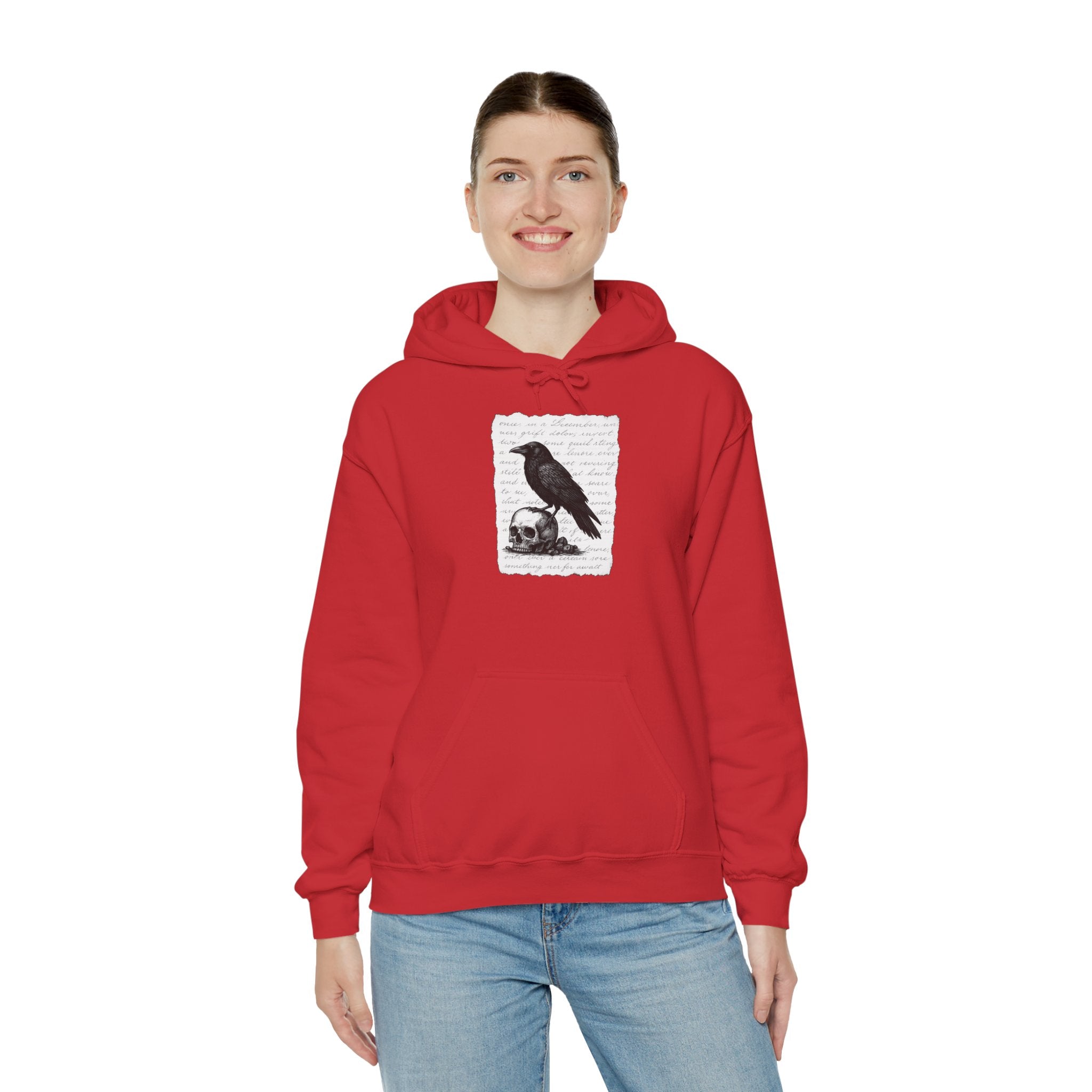 Gothic Raven Hoodie, Cozy Sweatshirt, Unisex Pullover, Halloween Apparel, Fall Fashion, Book Lovers, Theatre Lovers