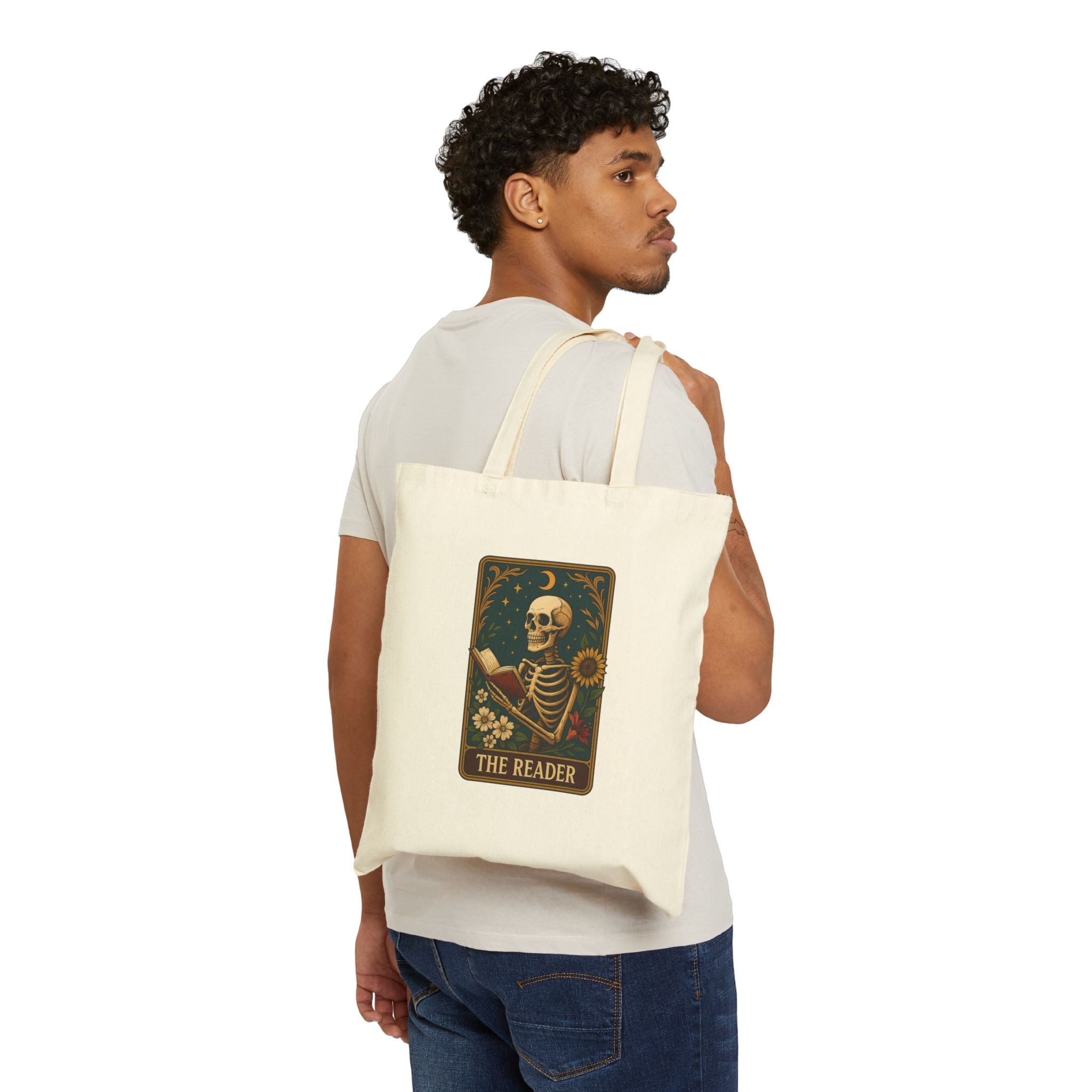 THE READER TAROT - Cotton Canvas Tote Bag, Book Lover Gift, Literary Tote, Library Bag, Reusable Shopping Tote