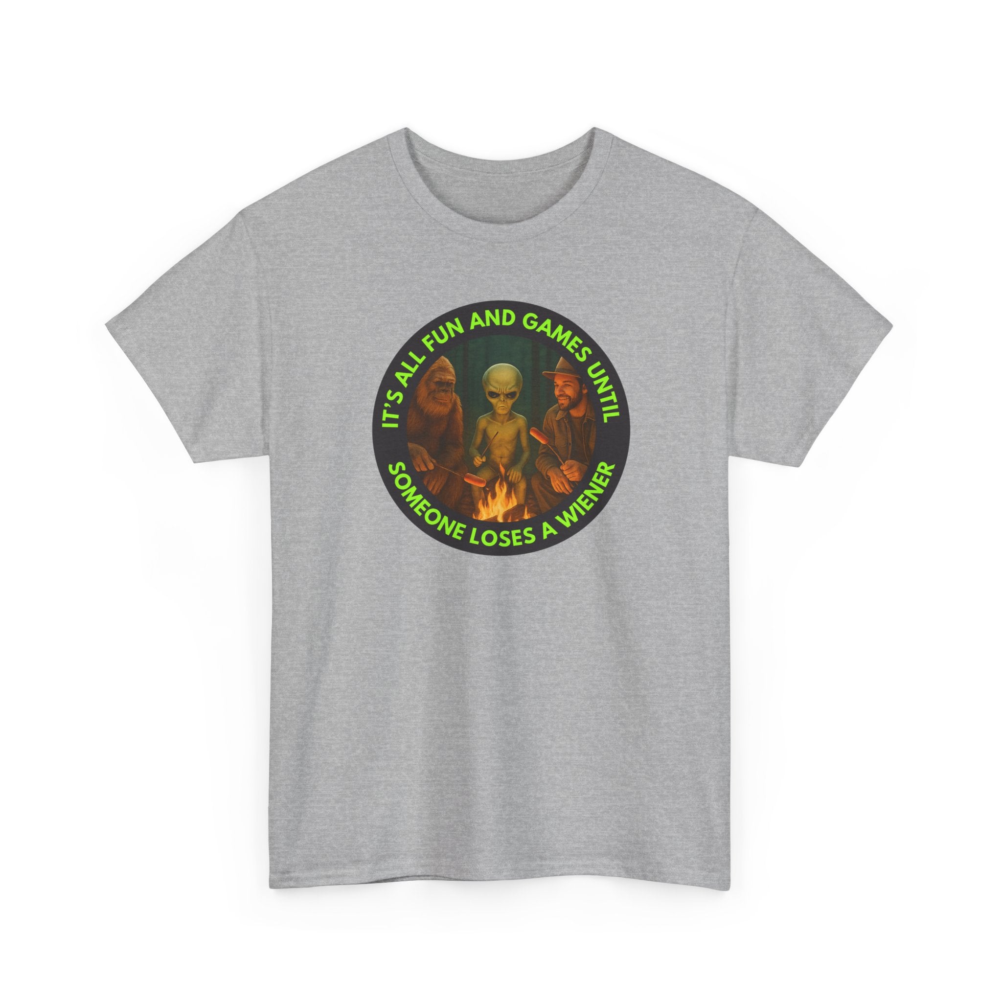 It's All Fun and Games Until... Funny Alien Camping T-shirt, Gift for Gamers, Casual Wear, Unique Statement