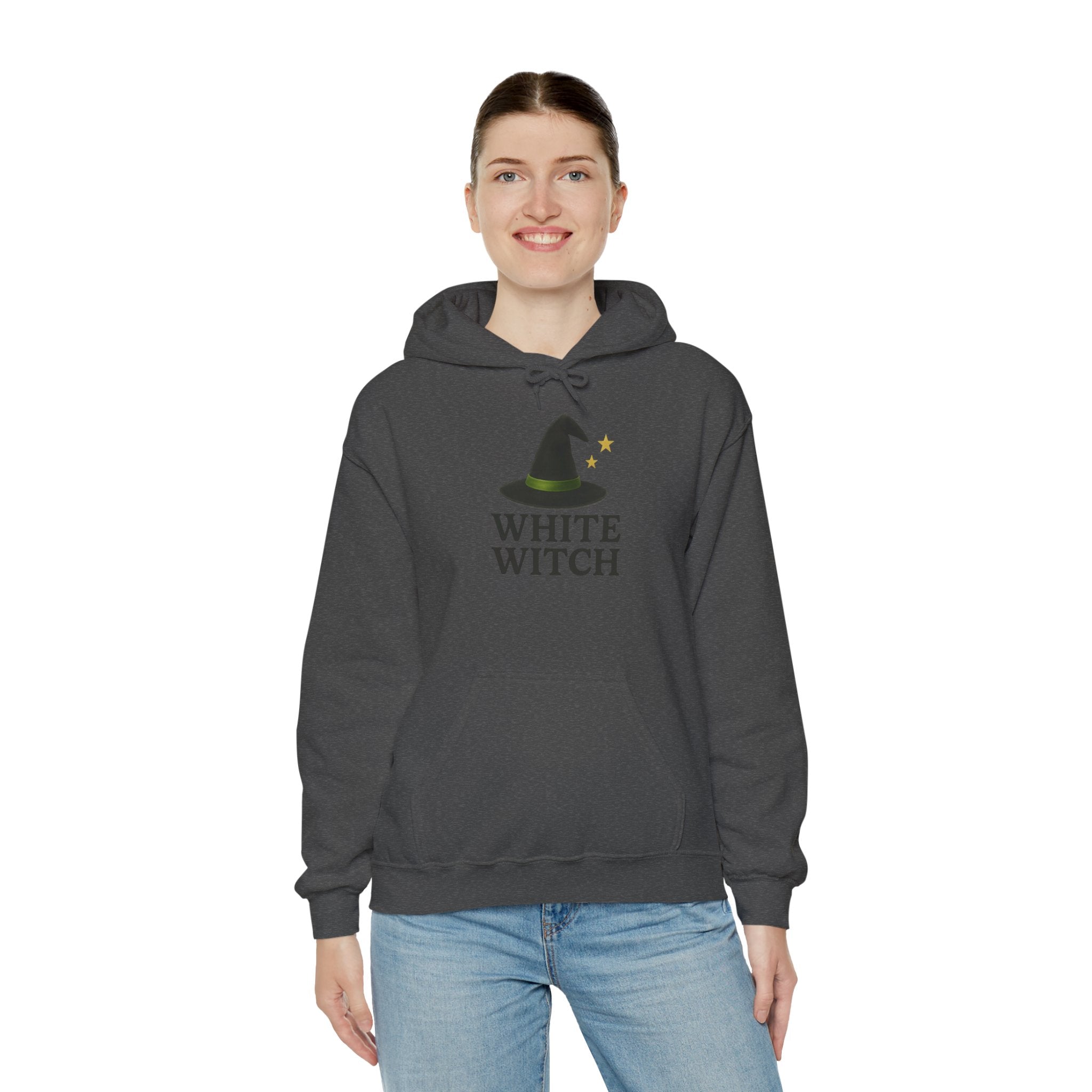White Witch Hooded Sweatshirt, Cozy Halloween Apparel, Witchcraft Sweatshirt, Gift for Wiccans, Unisex Autumn Hoodie