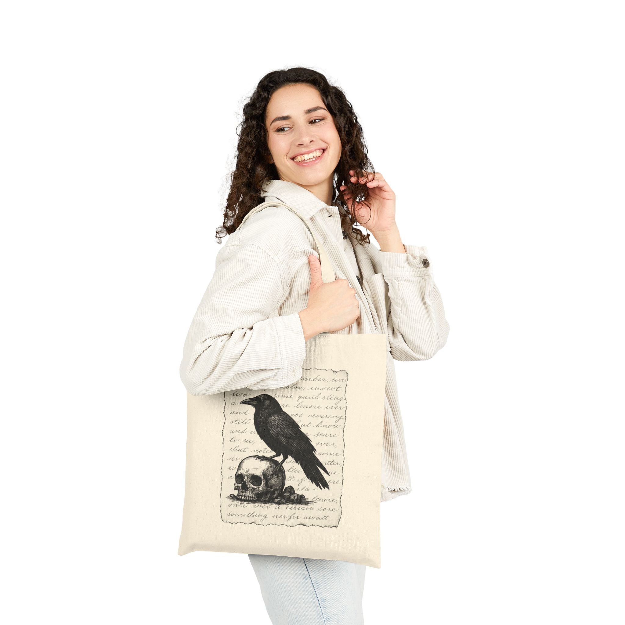 Gothic Raven Tote Bag, Stylish Eco-Friendly Shopping Bag, Halloween Gift, Boho Chic, Skull Design
