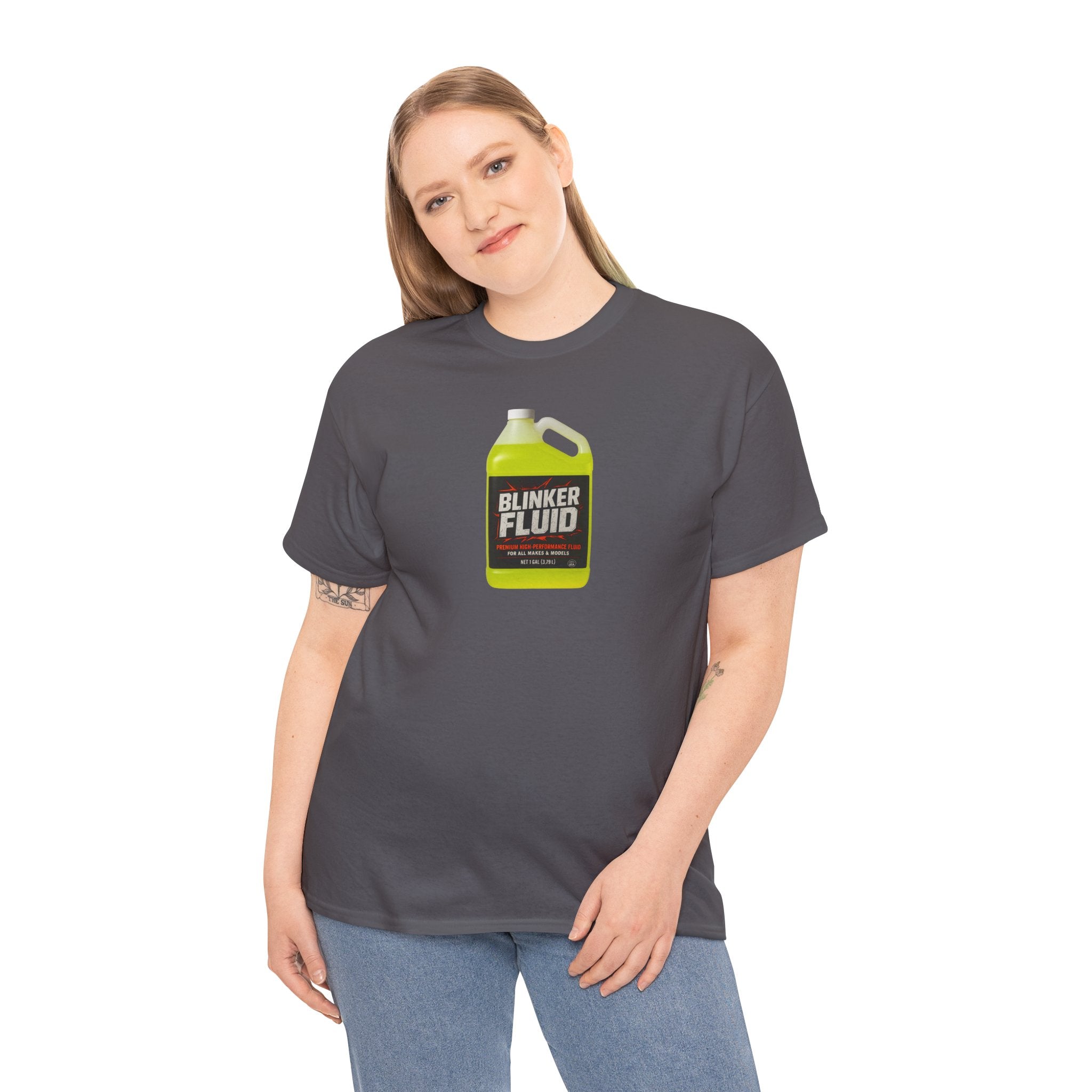 Humorous Blinker Fluid Tee, Funny T-Shirt, Car Lover Gift, Gag Gift, Unisex Heavy Cotton Shirt