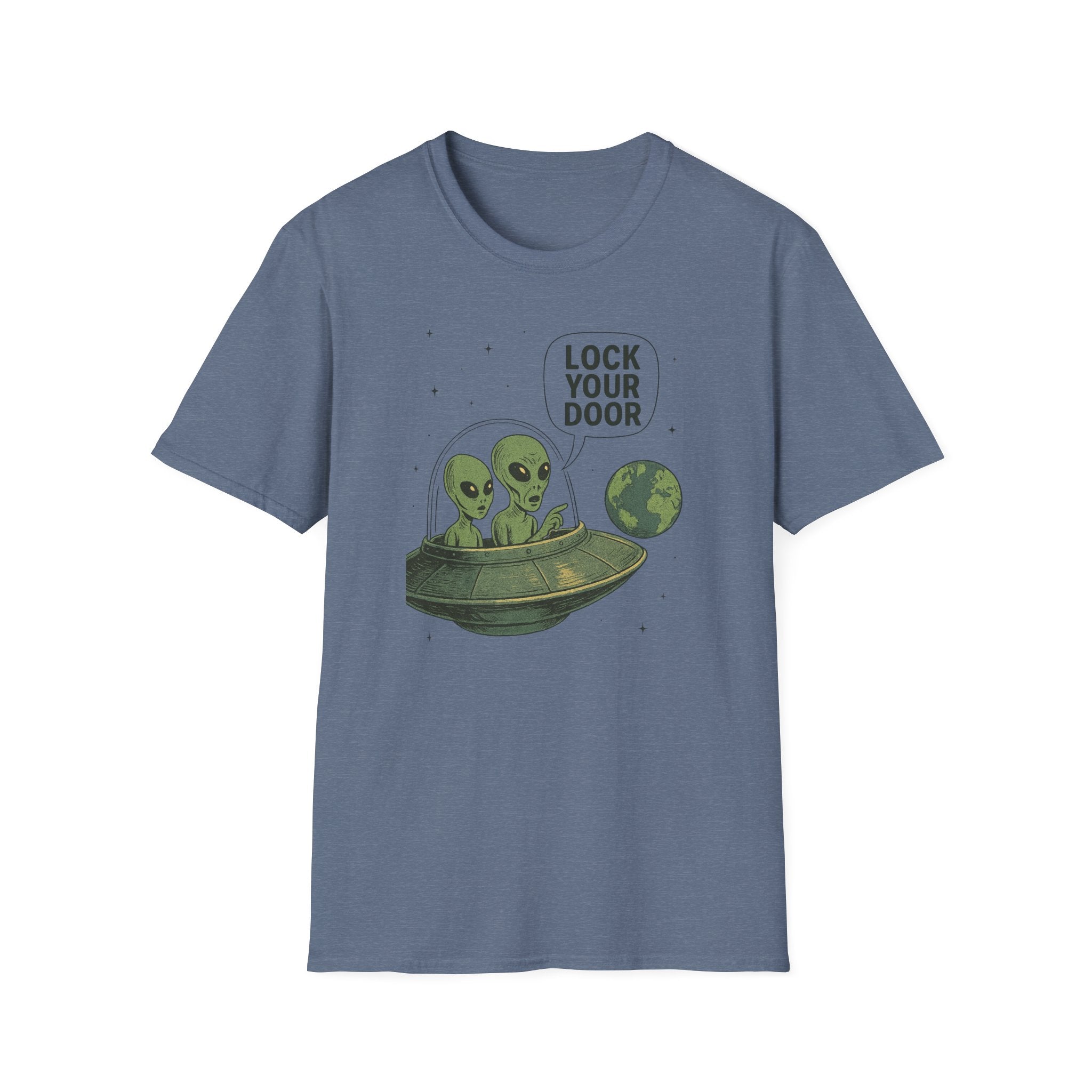 Funny Alien Lock Your Door Tee, UFO Fan Gift, Unisex Casual Wear, Science Fiction Tee, Quirky Graphic Shirt, Humor Apparel