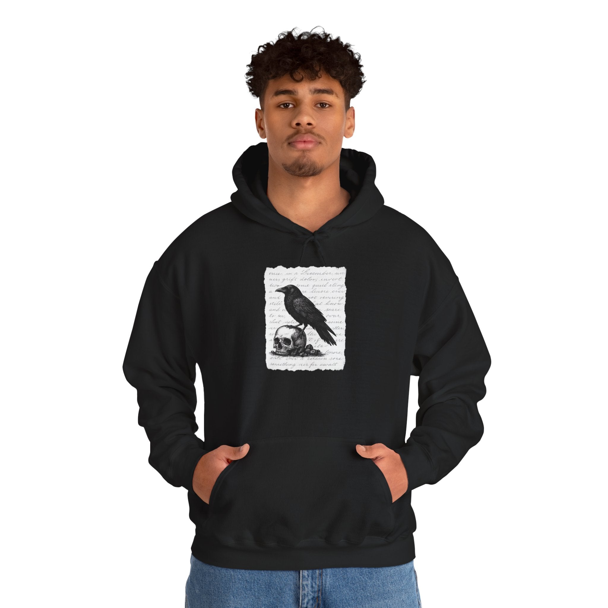 Gothic Raven Hoodie, Cozy Sweatshirt, Unisex Pullover, Halloween Apparel, Fall Fashion, Book Lovers, Theatre Lovers