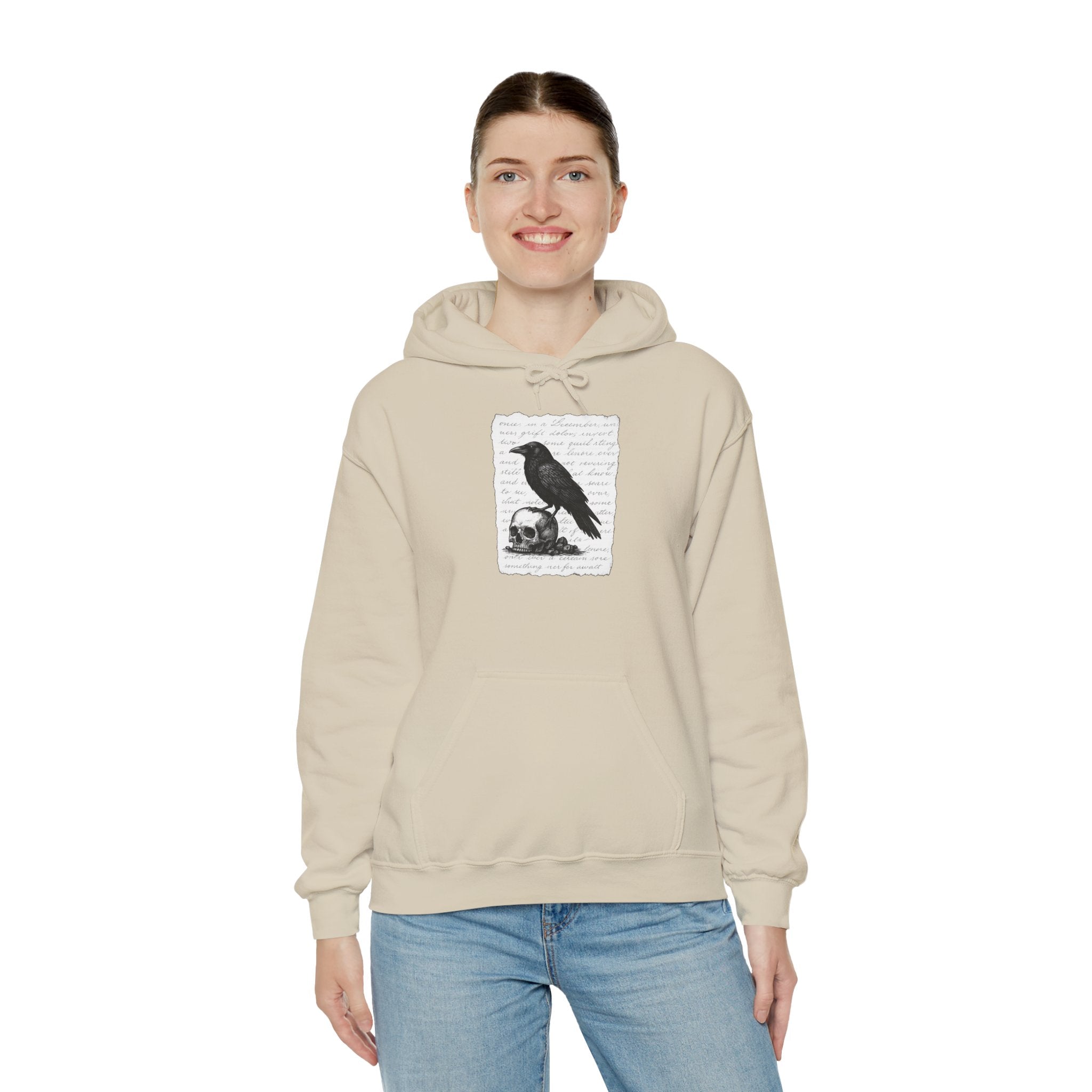 Gothic Raven Hoodie, Cozy Sweatshirt, Unisex Pullover, Halloween Apparel, Fall Fashion, Book Lovers, Theatre Lovers