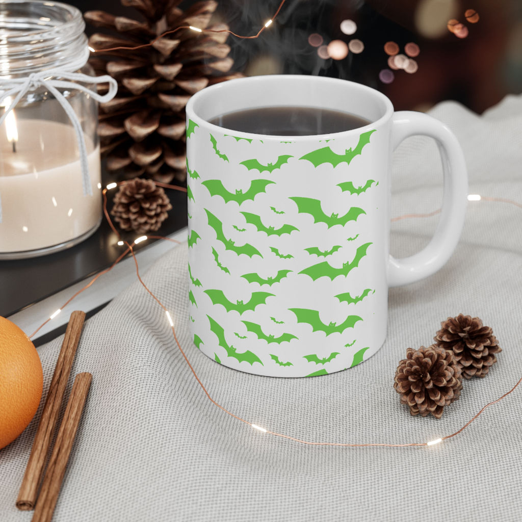 Spooky Green Bat Ceramic Mug for Halloween, Fun Coffee Cup, Halloween Decor, Gift for Bat Lovers, Bat-Themed Drinkware