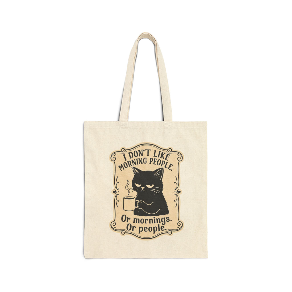 "I Don't Like Morning People" - Funny Cat Tote Bag, Gift for Cat Lovers, Beach Bag, Shopping Bag, Eco-Friendly Reusable Tote