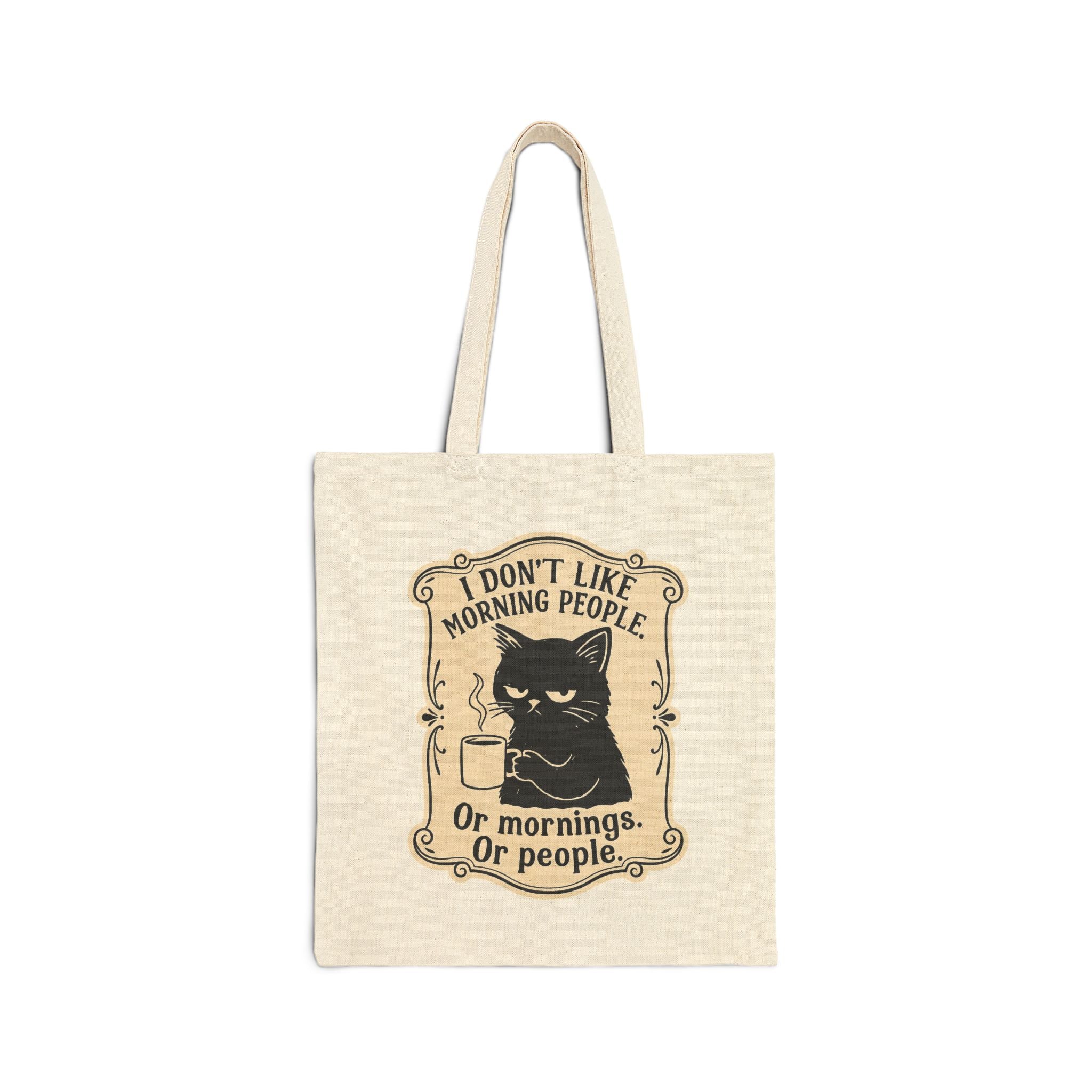 "I Don't Like Morning People" - Funny Cat Tote Bag, Gift for Cat Lovers, Beach Bag, Shopping Bag, Eco-Friendly Reusable Tote
