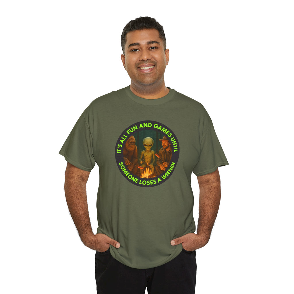 It's All Fun and Games Until... Funny Alien Camping T-shirt, Gift for Gamers, Casual Wear, Unique Statement