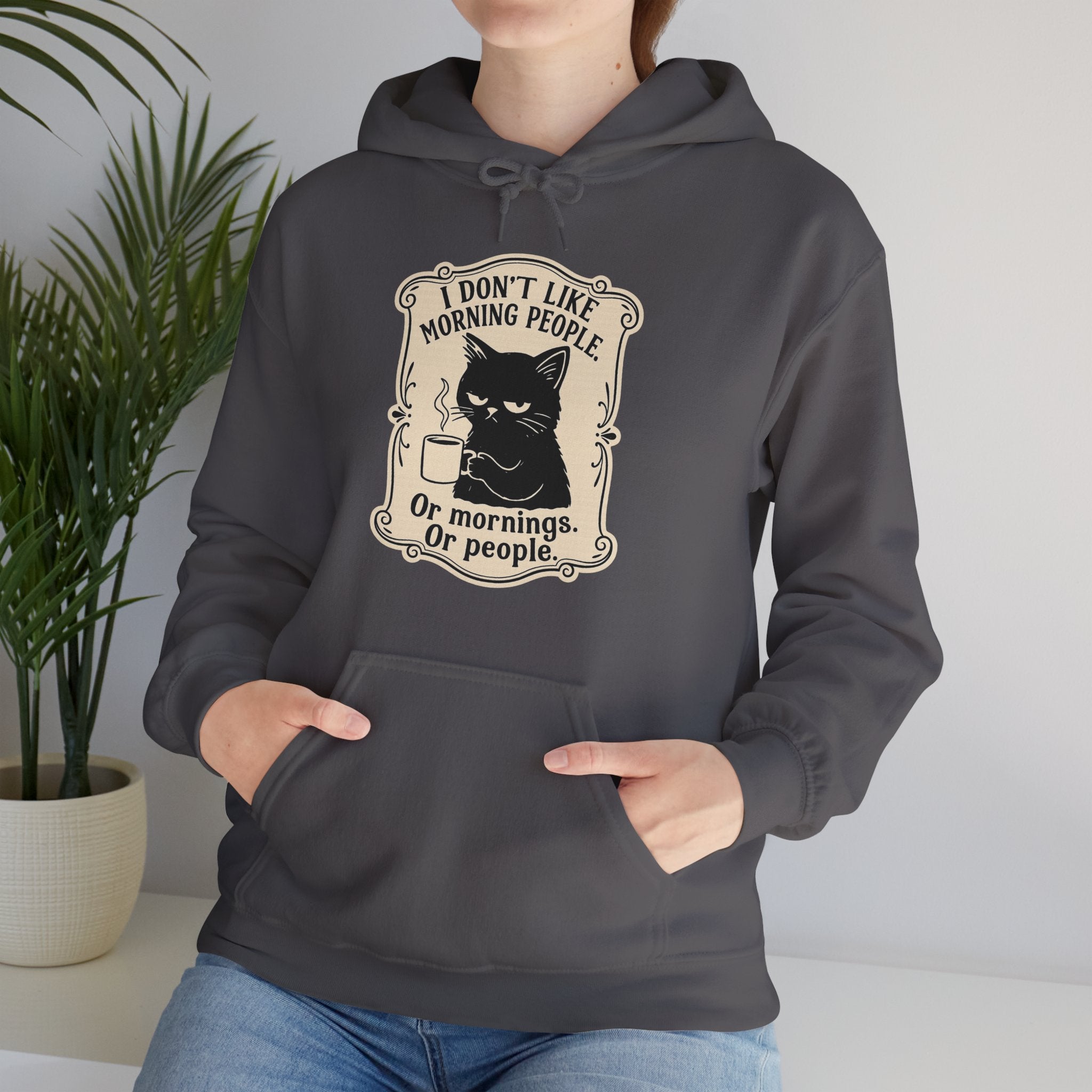 Cozy Cat Lover's Hoodie - 'I Don't Like Morning People' Design