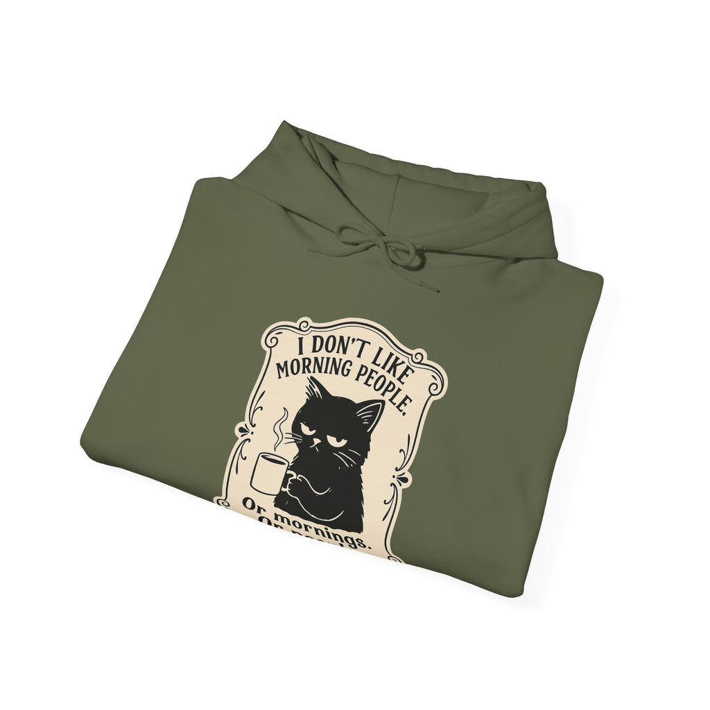 Cozy Cat Lover's Hoodie - 'I Don't Like Morning People' Design