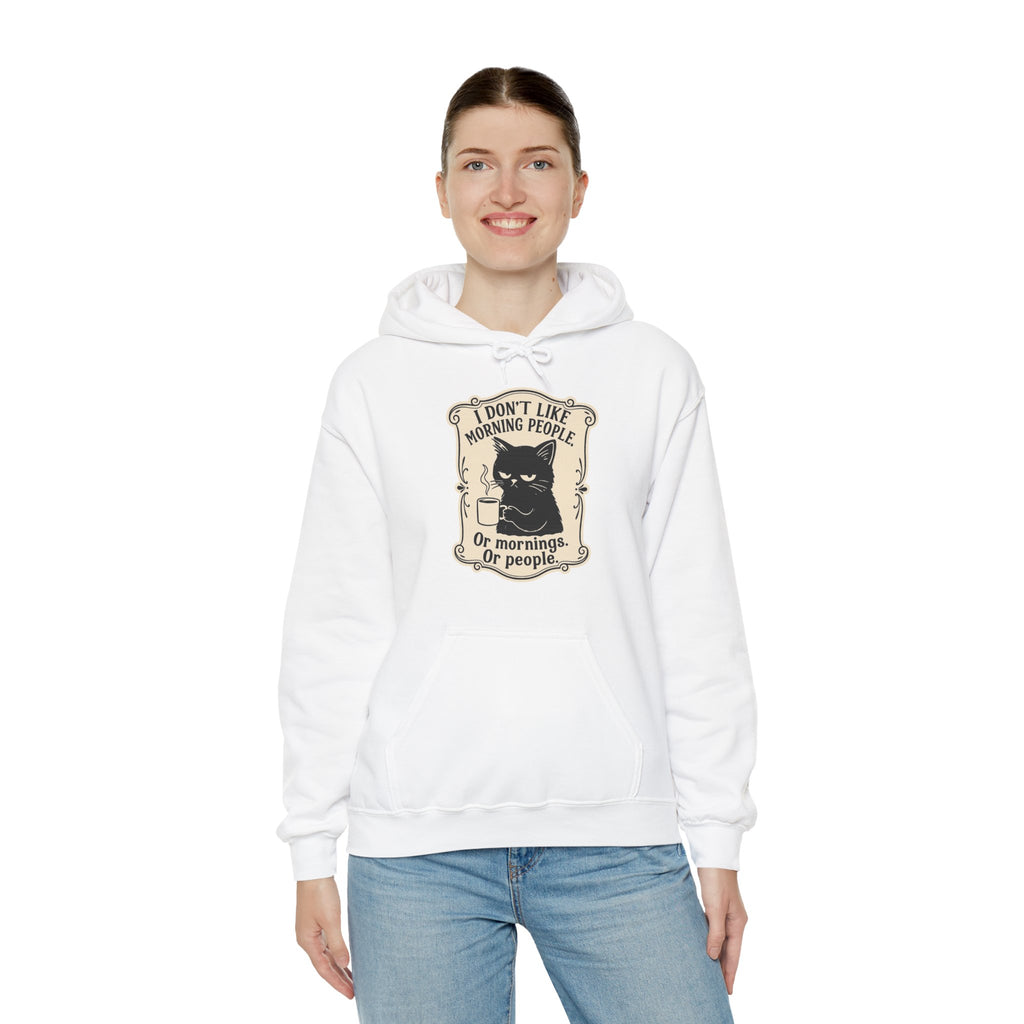 Cozy Cat Lover's Hoodie - 'I Don't Like Morning People' Design