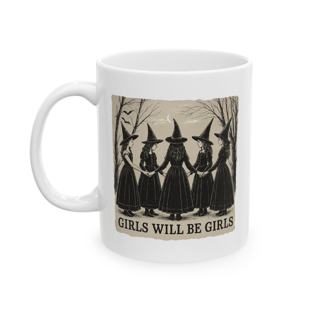 Mystical Girls Witch Ceramic Mug | Gothic Coffee Cup, Witchy Tea Mug, Unique Gift for Her, Halloween Decor, Spooky Kitchenware