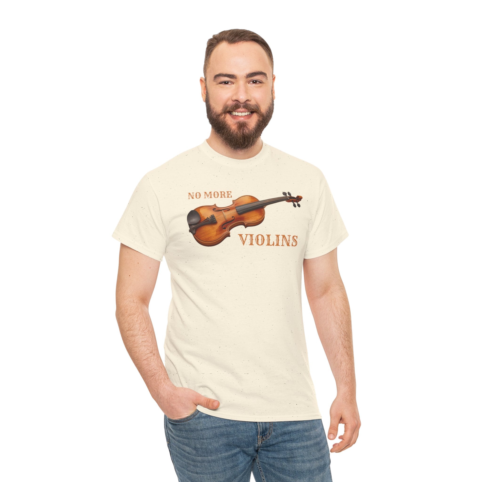 No More Violins Unisex Heavy Cotton Tee, Funny Music Lover T-Shirt, Gift for Musicians, Band Merchandise, Casual Wear, Birthday Gift