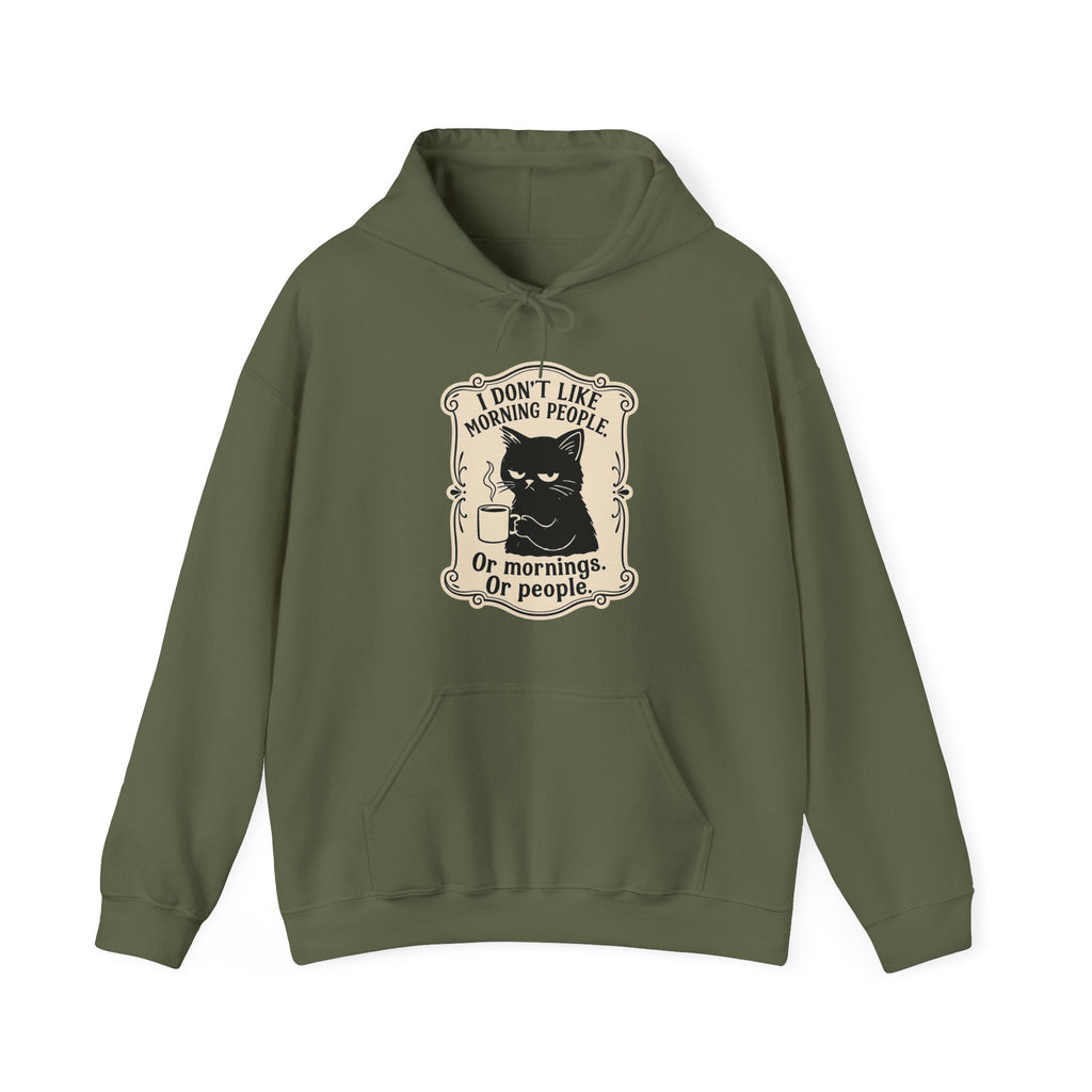 Cozy Cat Lover's Hoodie - 'I Don't Like Morning People' Design