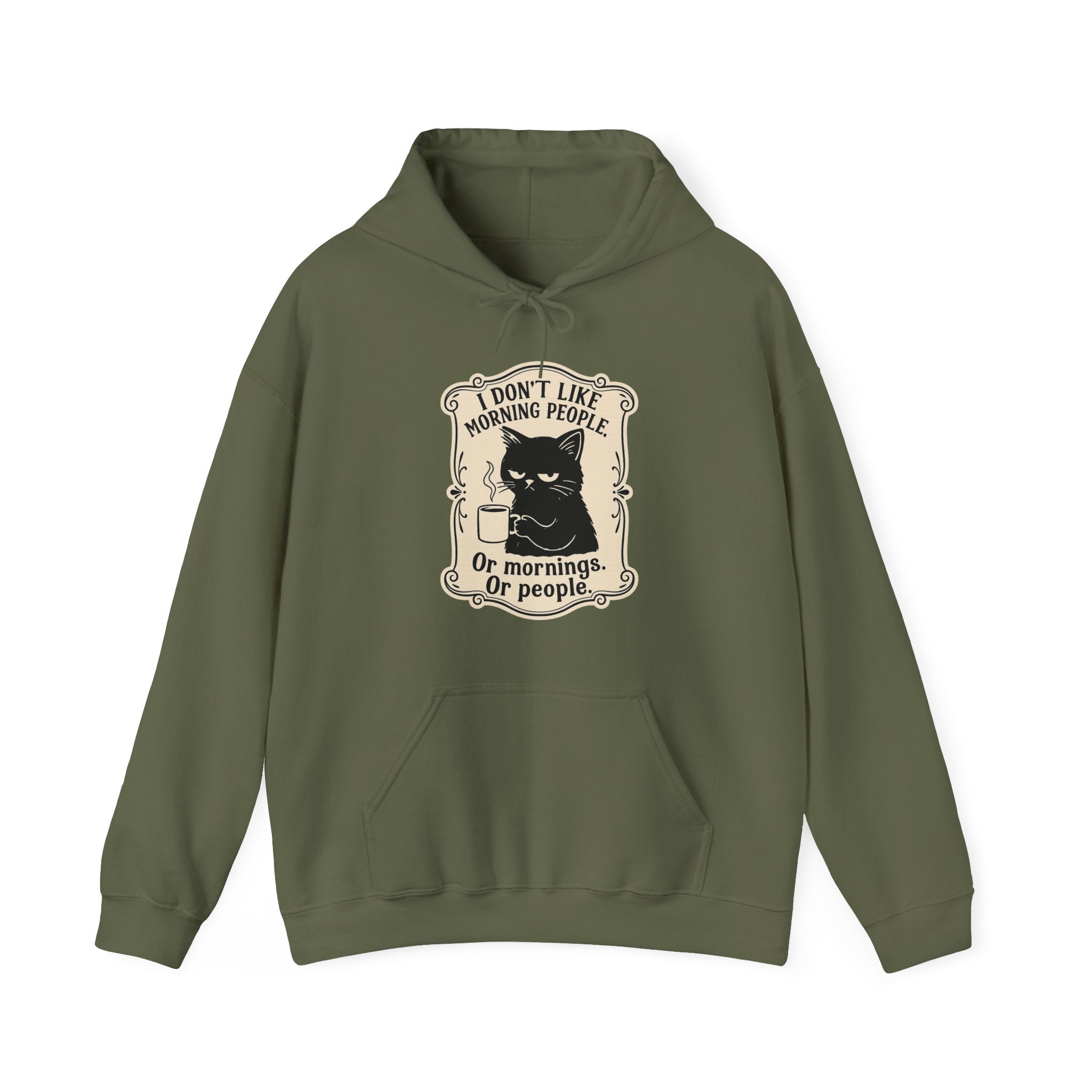 Cozy Cat Lover's Hoodie - 'I Don't Like Morning People' Design