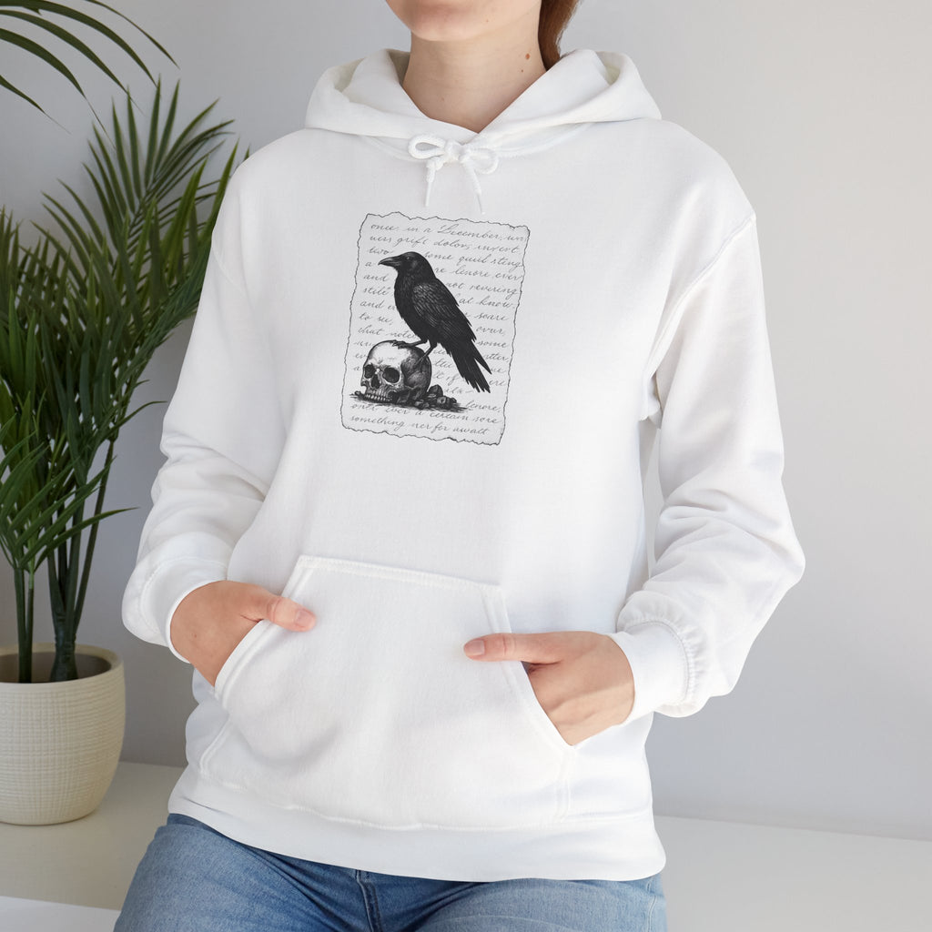 Gothic Raven Hoodie, Cozy Sweatshirt, Unisex Pullover, Halloween Apparel, Fall Fashion, Book Lovers, Theatre Lovers