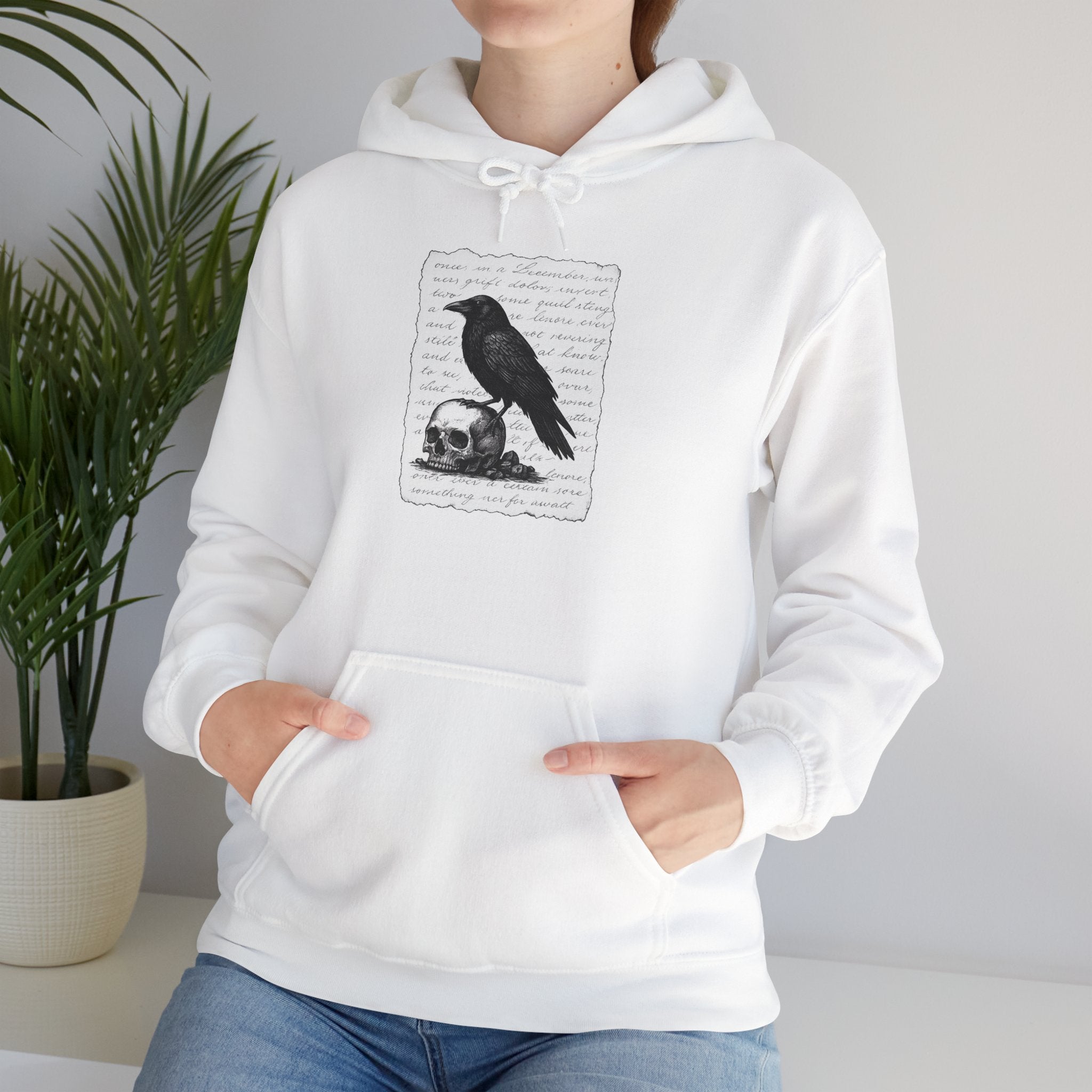 Gothic Raven Hoodie, Cozy Sweatshirt, Unisex Pullover, Halloween Apparel, Fall Fashion, Book Lovers, Theatre Lovers