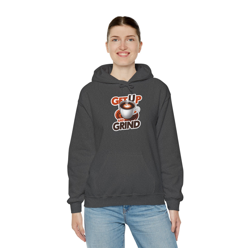 Get Up and Grind Motivational Coffee -Themed Hoodie | Motivational Gift for Coffee Lovers, Unisex Casual Wear, Perfect for Gym, School, Office