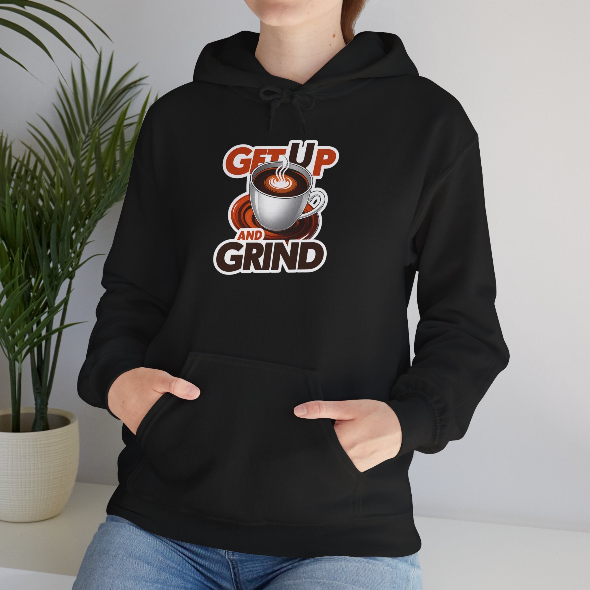Get Up and Grind Motivational Coffee -Themed Hoodie | Motivational Gift for Coffee Lovers, Unisex Casual Wear, Perfect for Gym, School, Office
