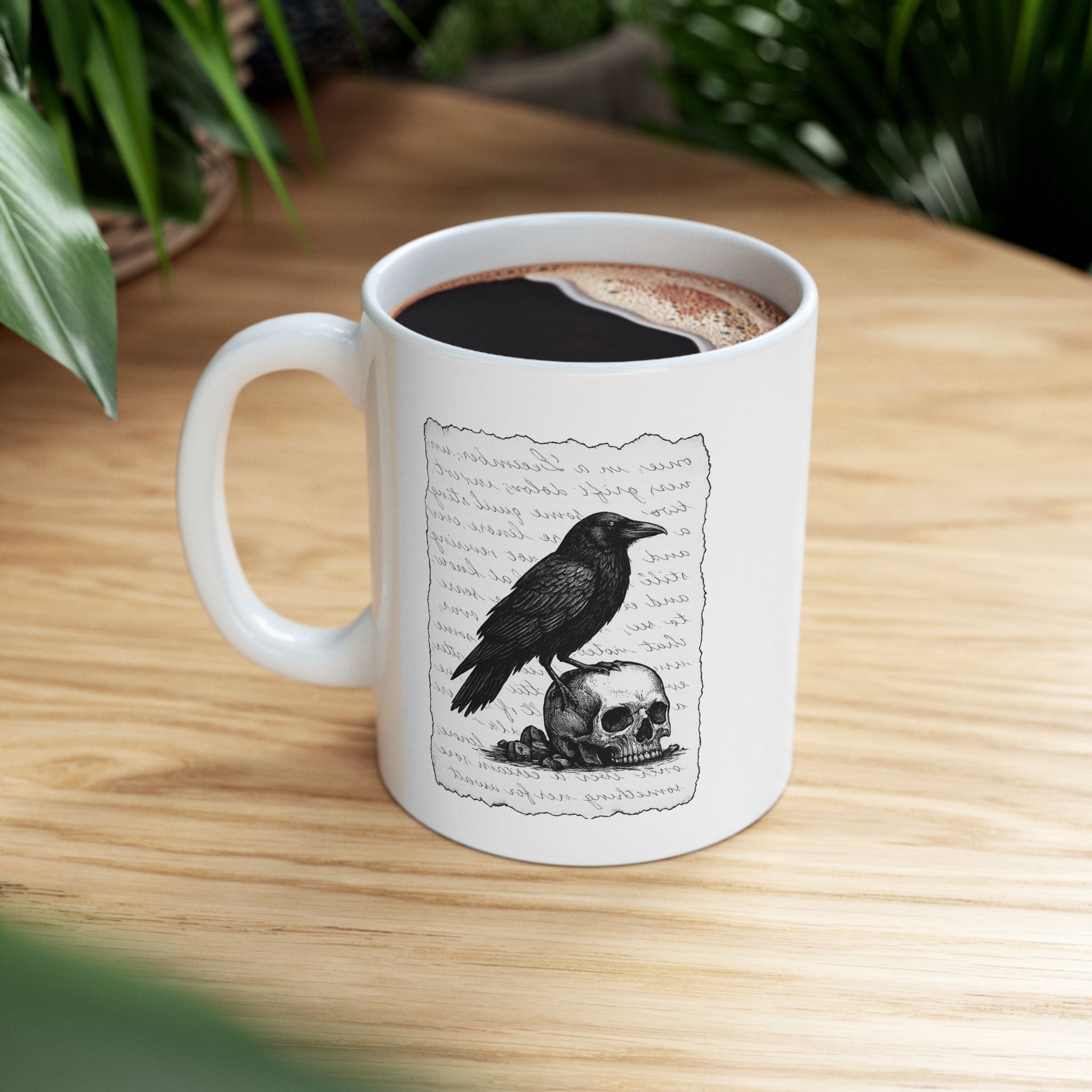 Raven Skull Coffee Mug - Perfect Gift for Coffee Lovers, Book Lovers, Drinkware, Unique Home Decor, Office Essentials,
