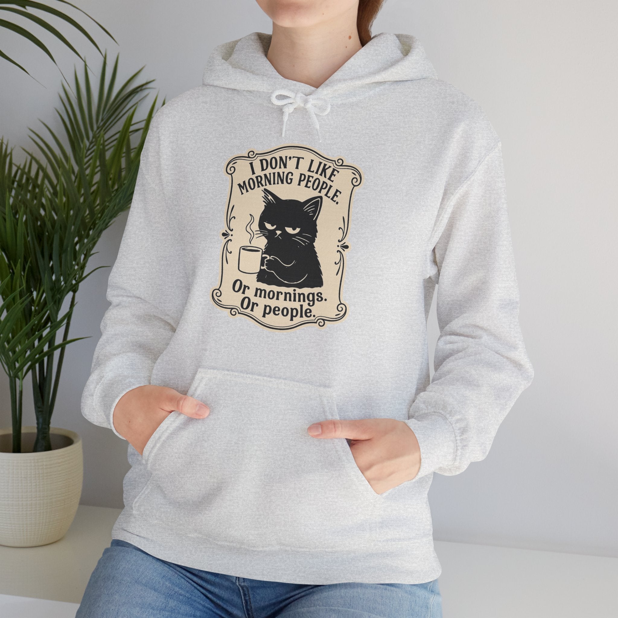 Cozy Cat Lover's Hoodie - 'I Don't Like Morning People' Design
