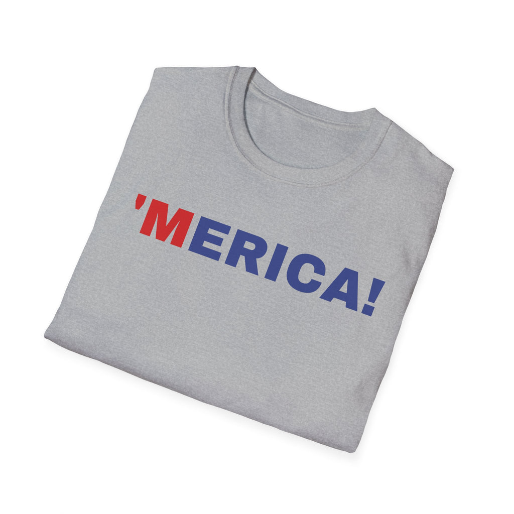 'Merica Unisex Softstyle T-Shirt | Patriotic Casual Wear, Fourth of July, Memorial Day, Independence Day, Gift for Veterans