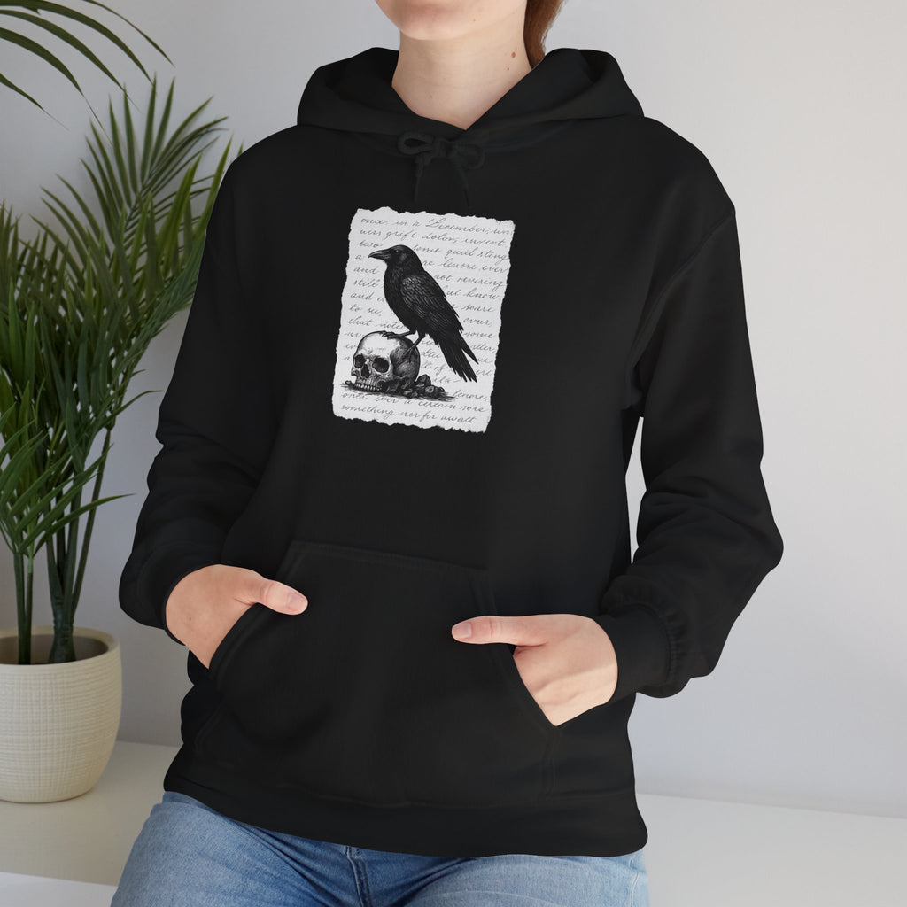 Gothic Raven Hoodie, Cozy Sweatshirt, Unisex Pullover, Halloween Apparel, Fall Fashion, Book Lovers, Theatre Lovers