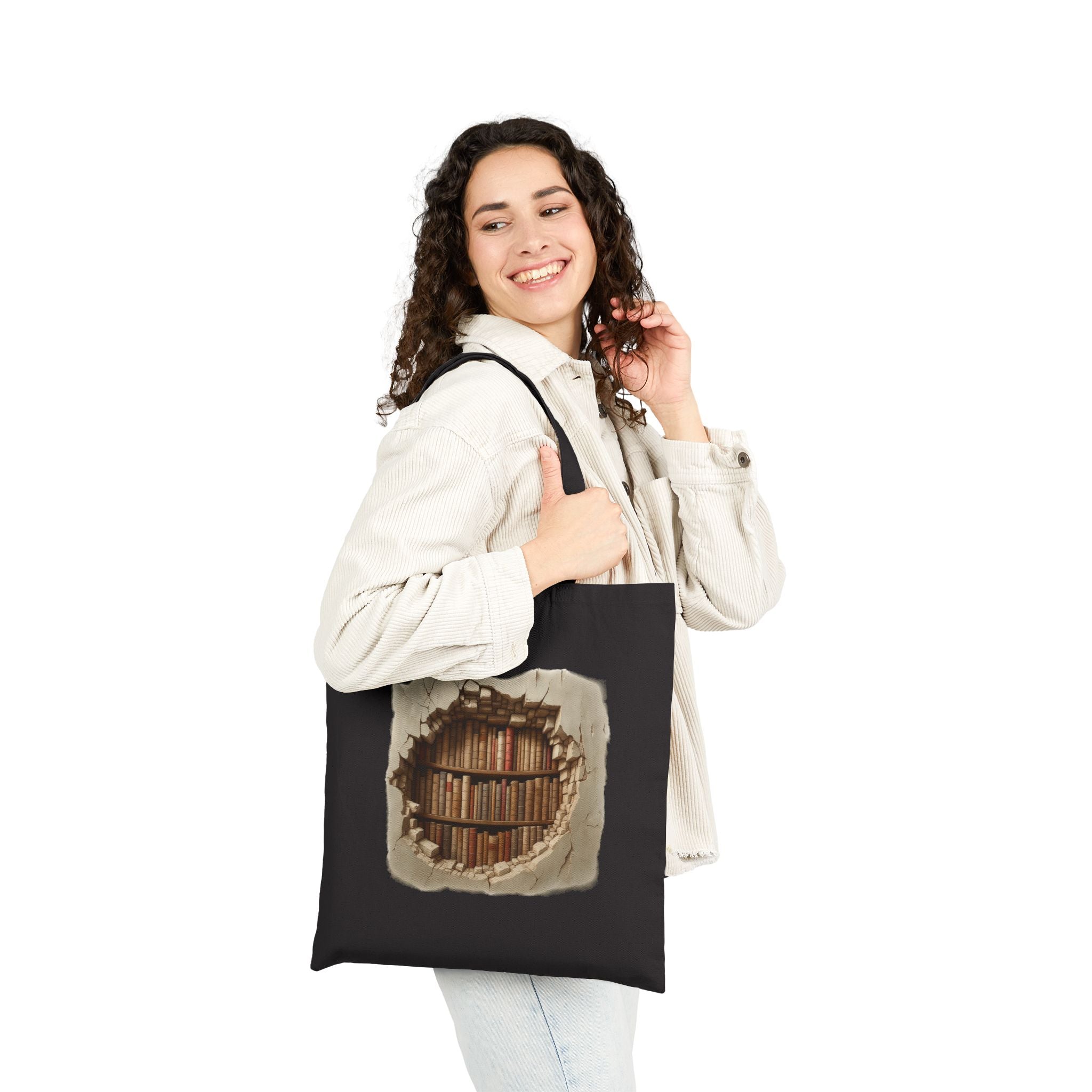 Rustic BOOK CAVE Tote Bag, Eco-Friendly Bag, Book Lover's Gift, Library Tote, Cotton Shopping Bag, Reusable Canvas Bag