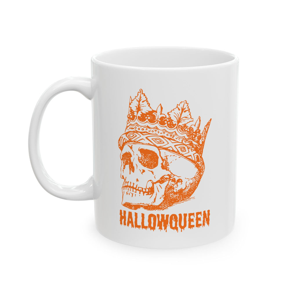 Halloween HALLOWQUEEN Skull Ceramic Mug - Perfect for Spooky Season, Fall Decor, Coffee Lovers, Gifting, Collectibles
