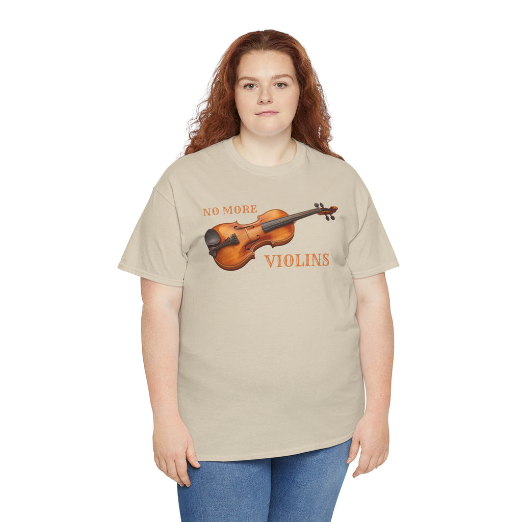 No More Violins Unisex Heavy Cotton Tee, Funny Music Lover T-Shirt, Gift for Musicians, Band Merchandise, Casual Wear, Birthday Gift