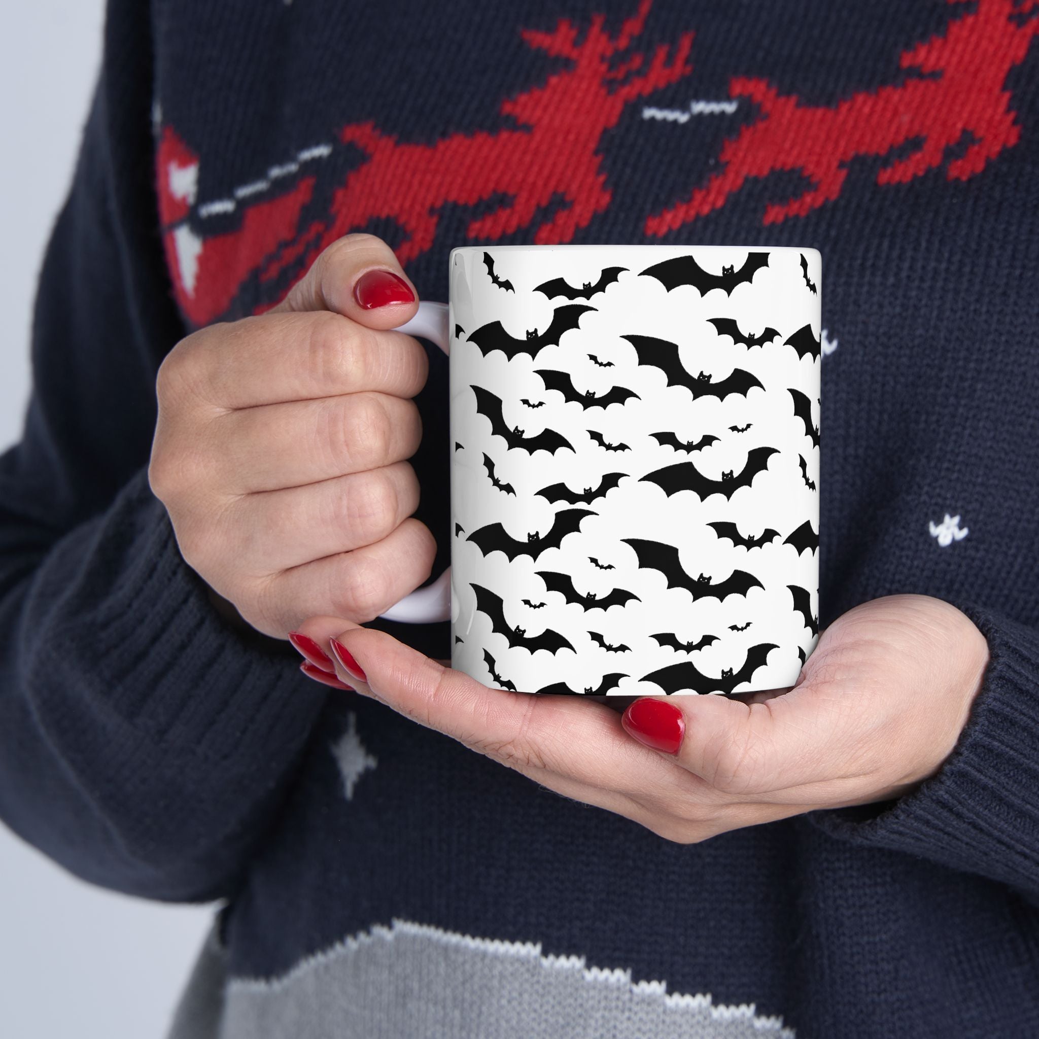 Spooky Bat Ceramic Mug, Halloween Coffee Cup, Gothic Drinkware, Dark Aesthetic Gift, Bat-Themed Tea Mug